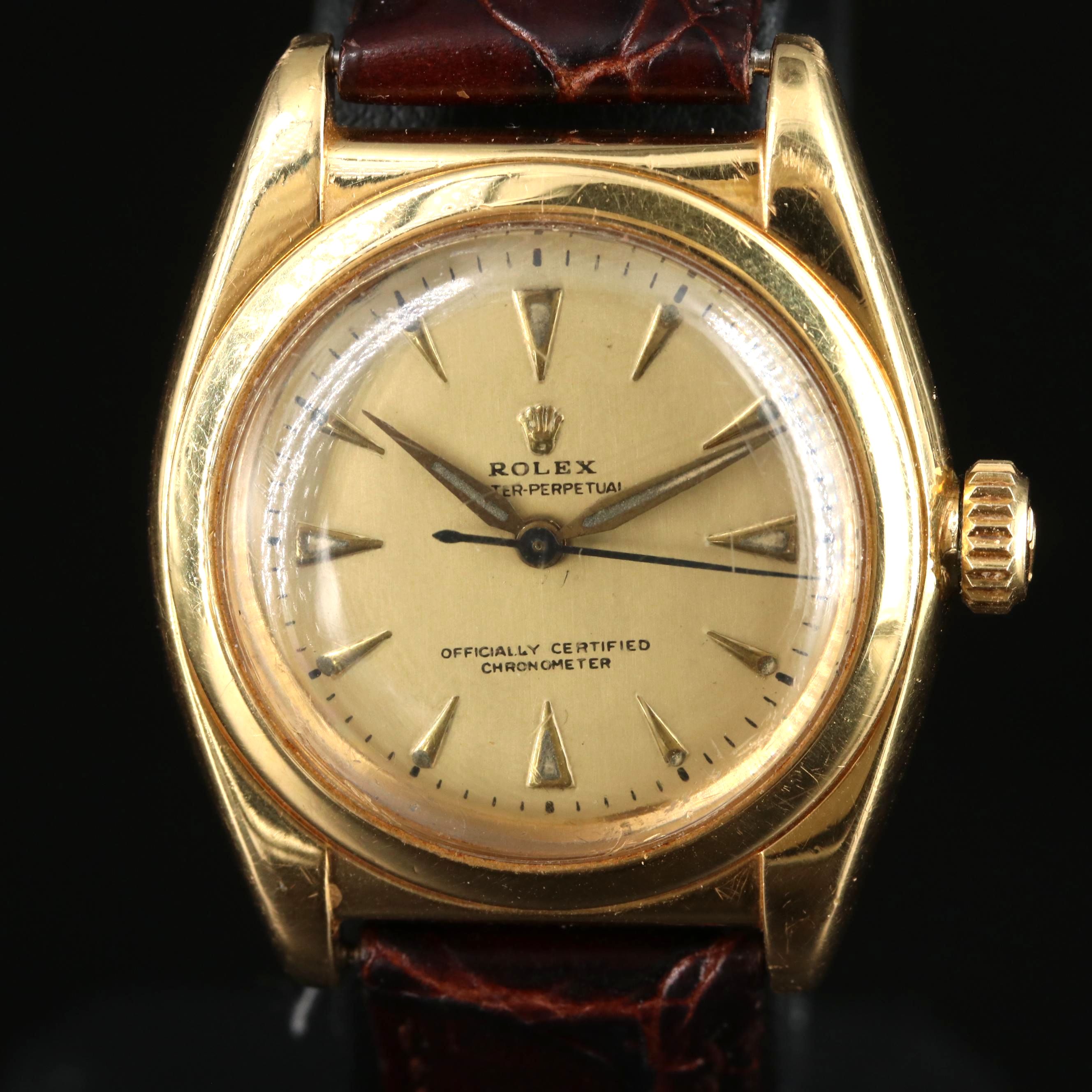 Vintage Rolex 18K Bubbleback Midsize Oyster Perpetual Watch