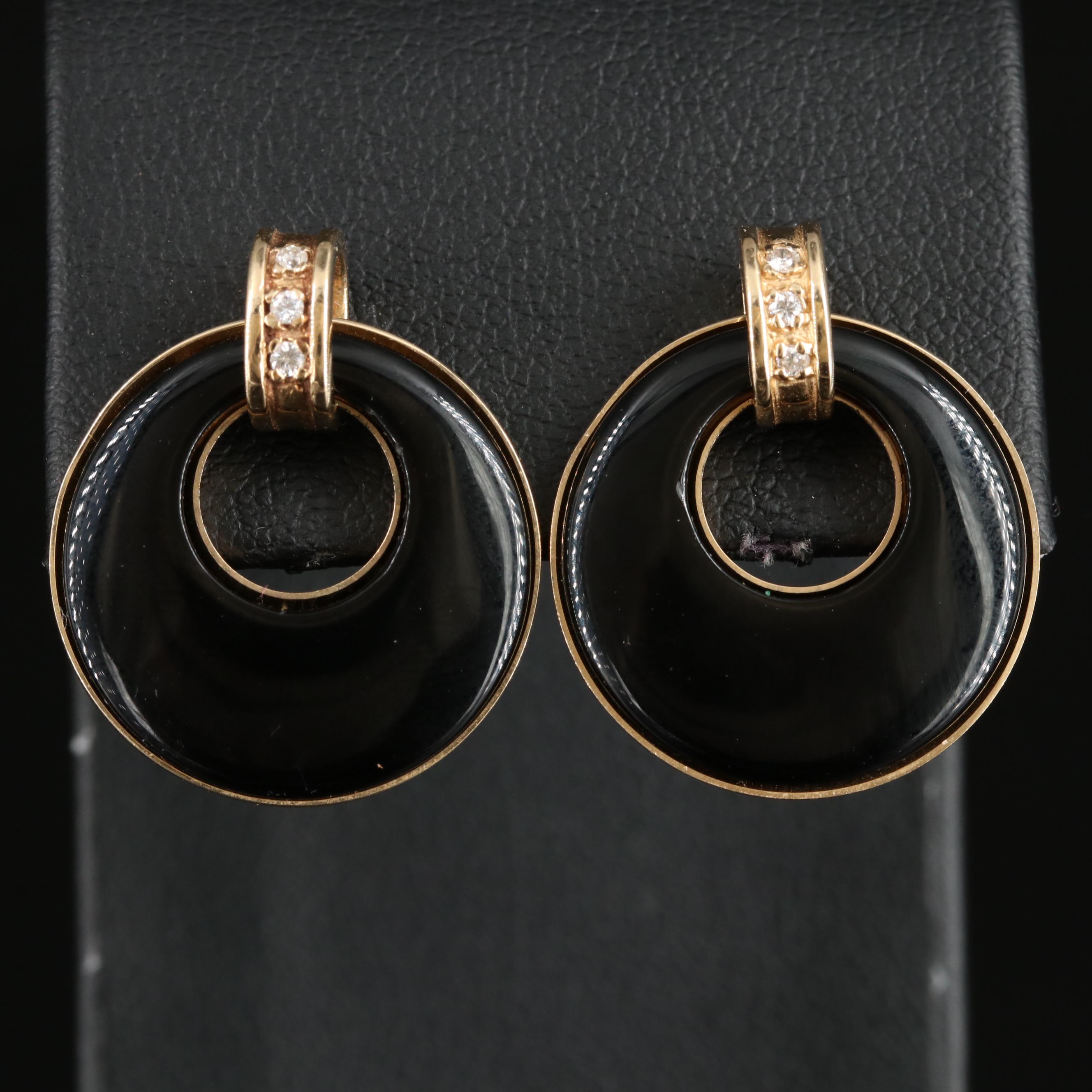 14K Diamond and Onyx Door Knocker Earrings