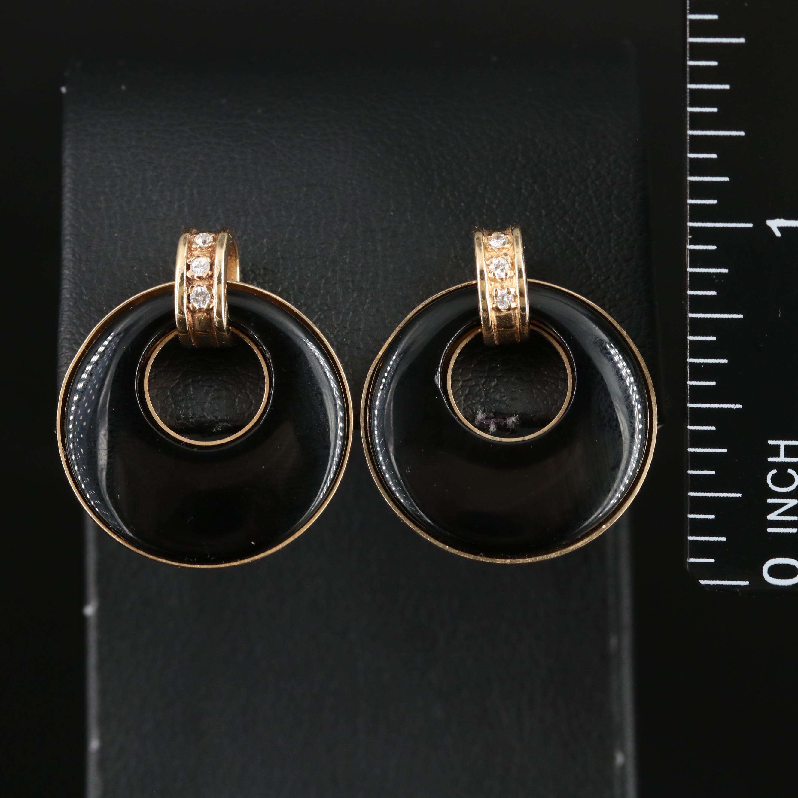 14K Diamond and Onyx Door Knocker Earrings