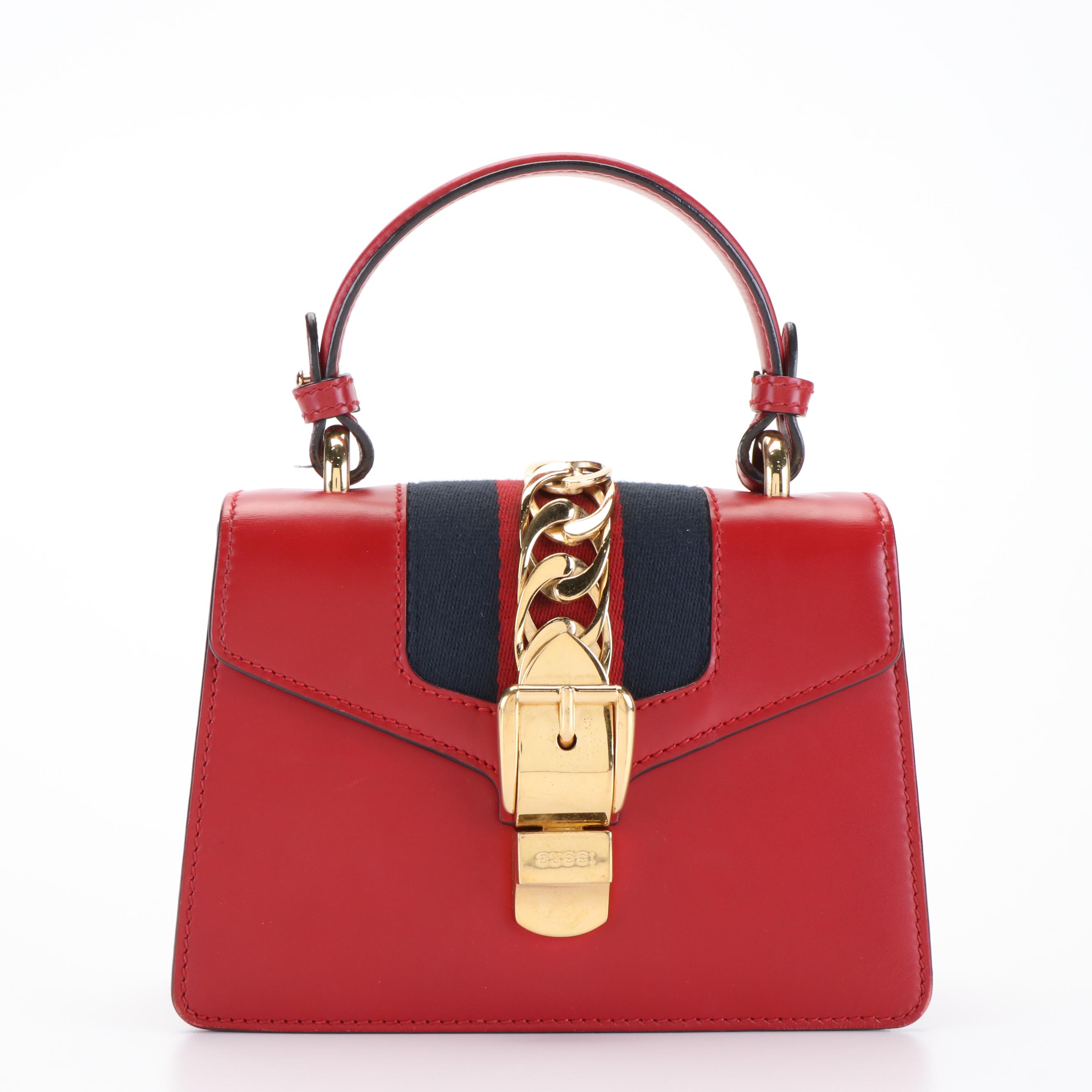 Gucci Sylvie Small Two-Way Top Handle Bag in Red Calfskin Leather