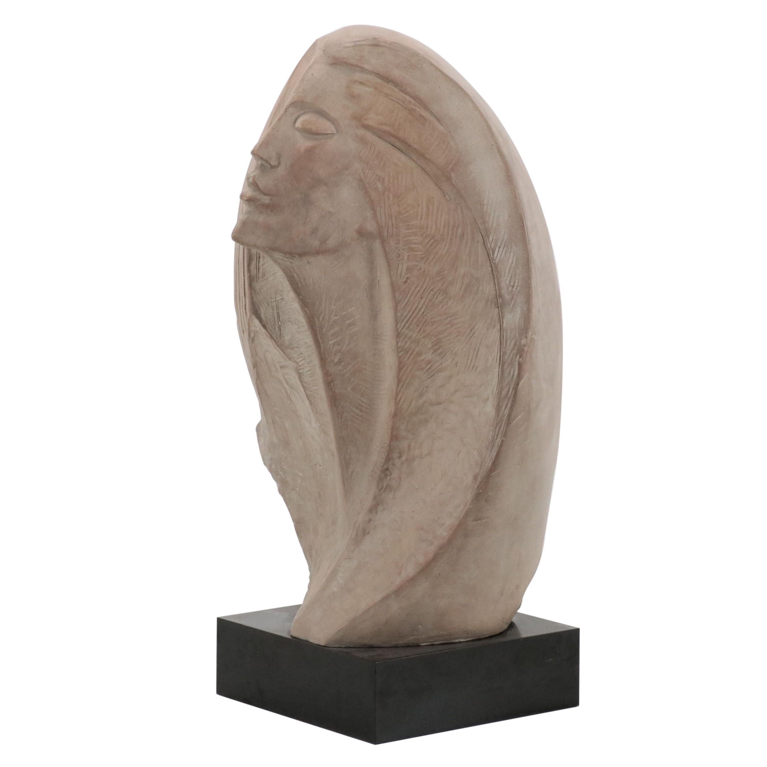 Austin Productions Art Deco Style Plaster Sculpture of Female Bust, 1981