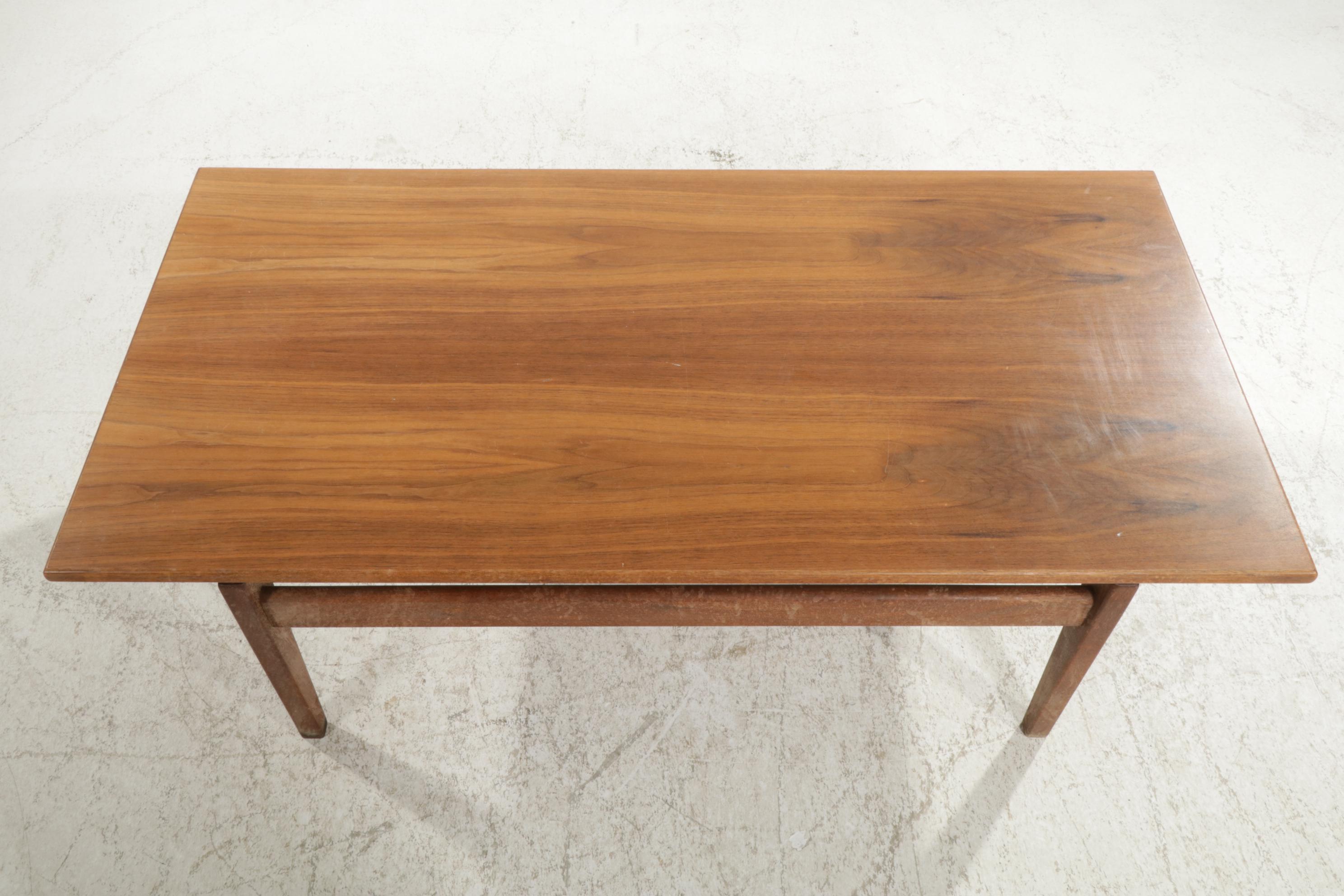 Jens Risom Mid Century Modern Walnut Floating Top Coffee Table