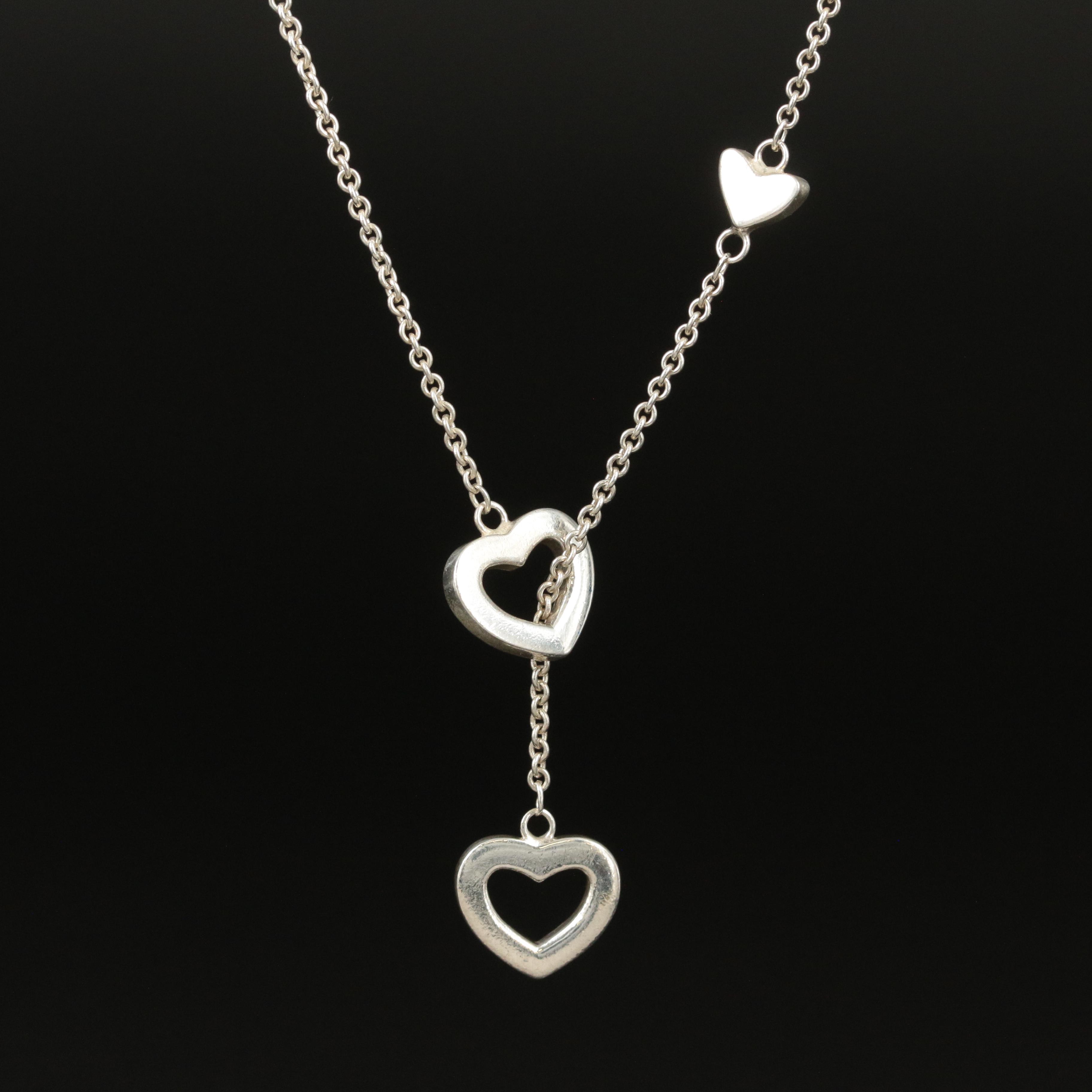 Tiffany & Co. Sterling Heart Station Lariat Necklace
