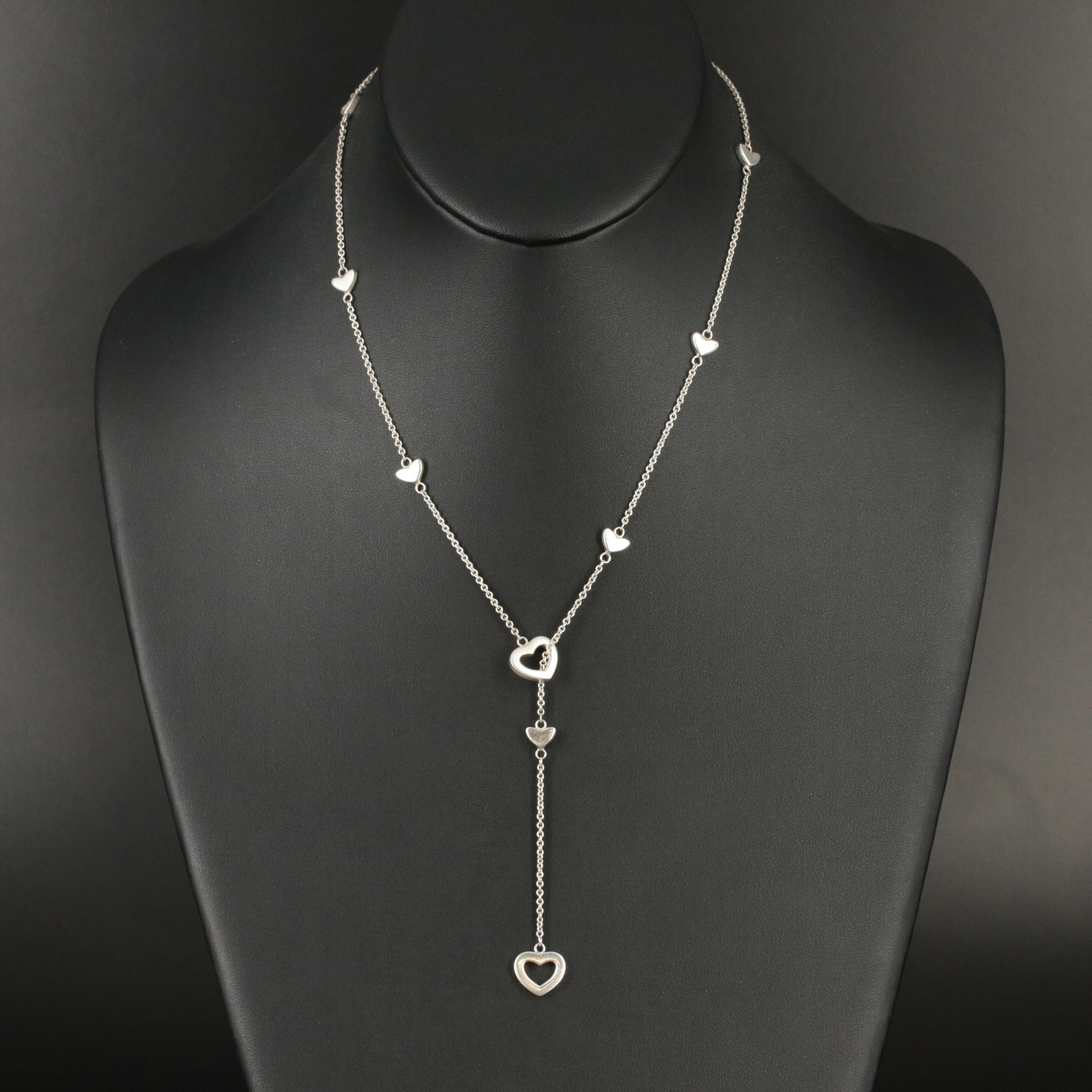 Tiffany & Co. Sterling Heart Station Lariat Necklace