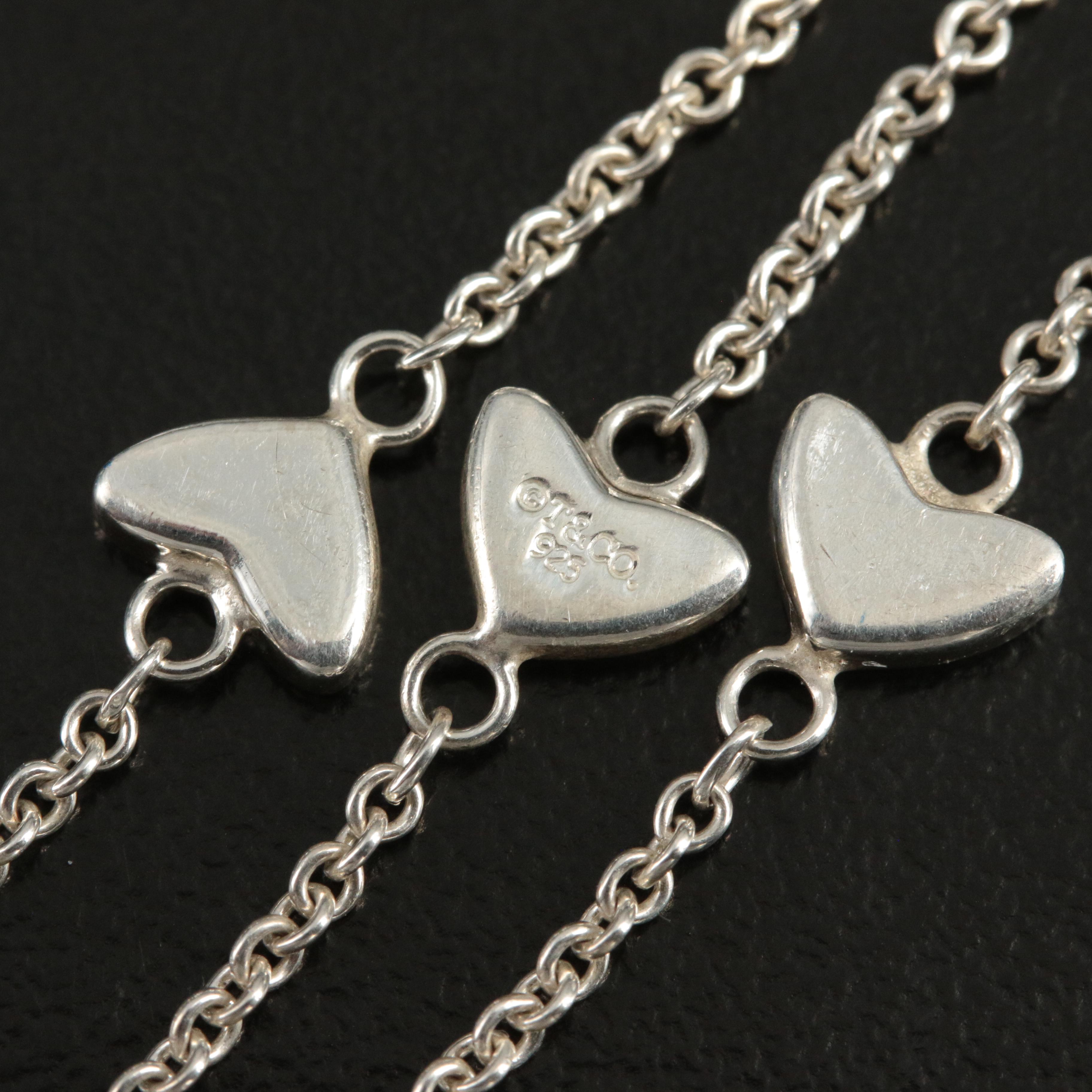 Tiffany & Co. Sterling Heart Station Lariat Necklace
