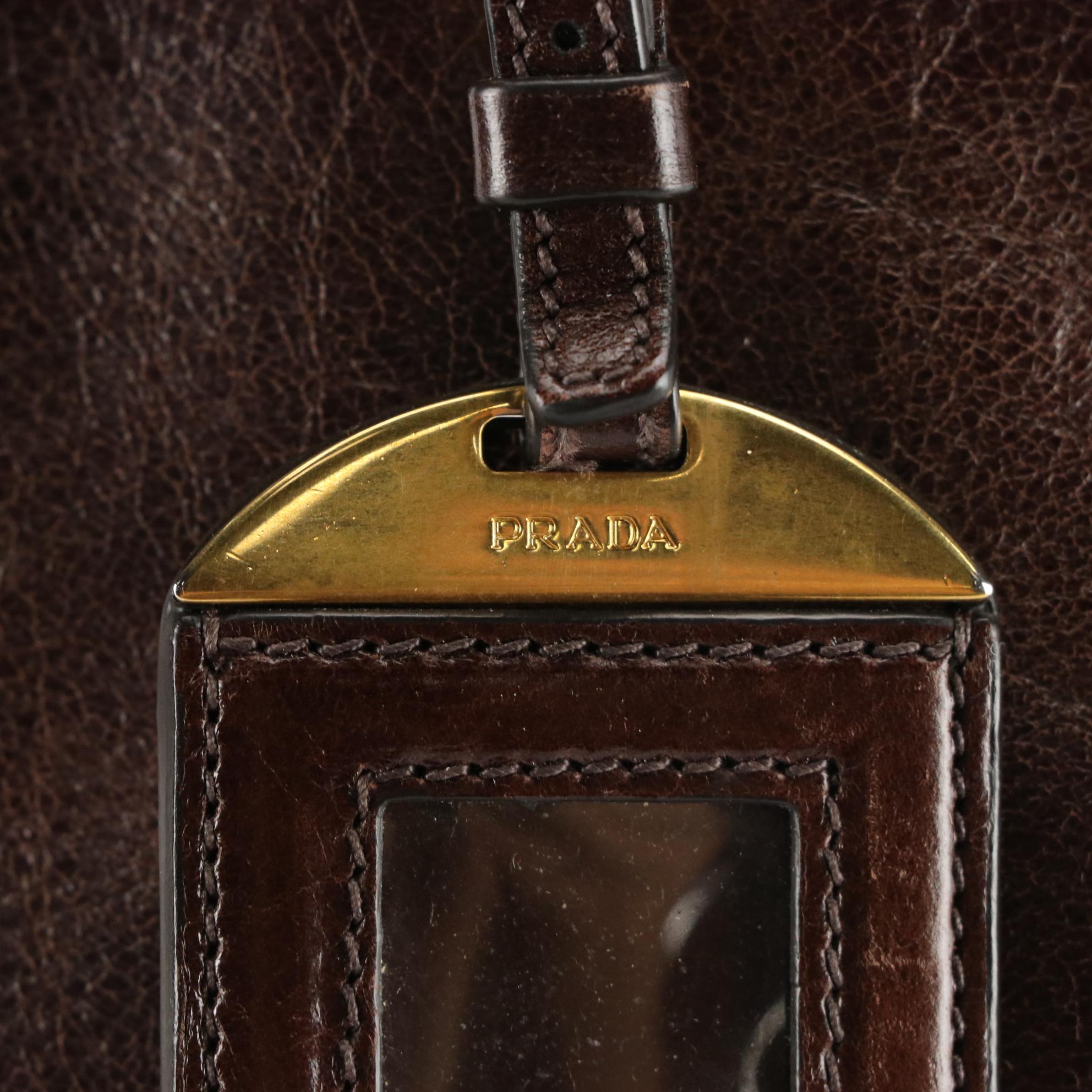 Prada Two-Way Tote Bag in Chocolate Brown Vitello Lux Leather