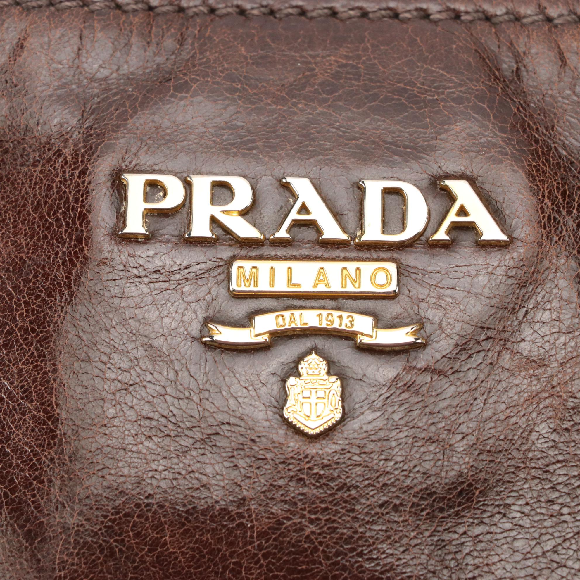 Prada Two-Way Tote Bag in Chocolate Brown Vitello Lux Leather