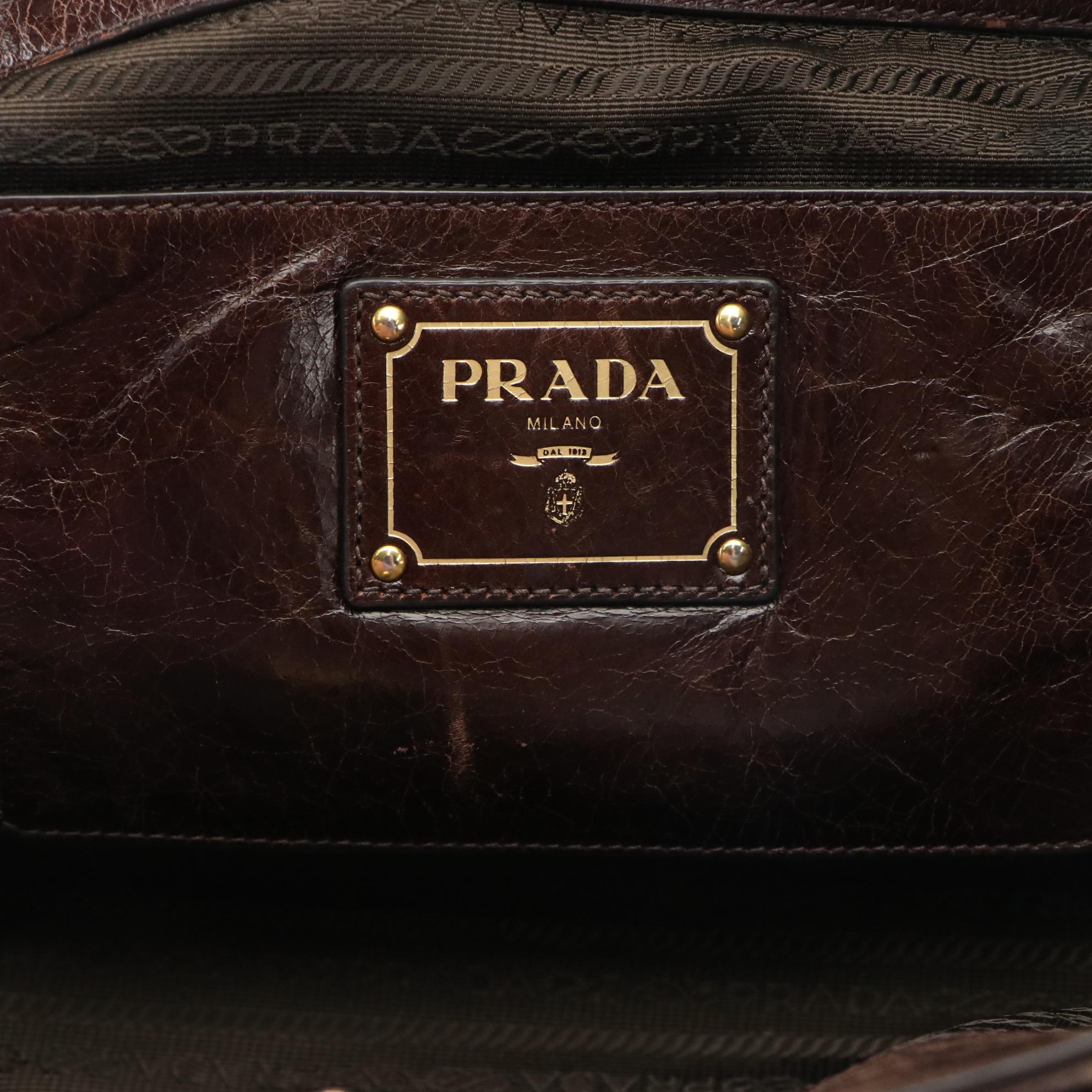 Prada Two-Way Tote Bag in Chocolate Brown Vitello Lux Leather