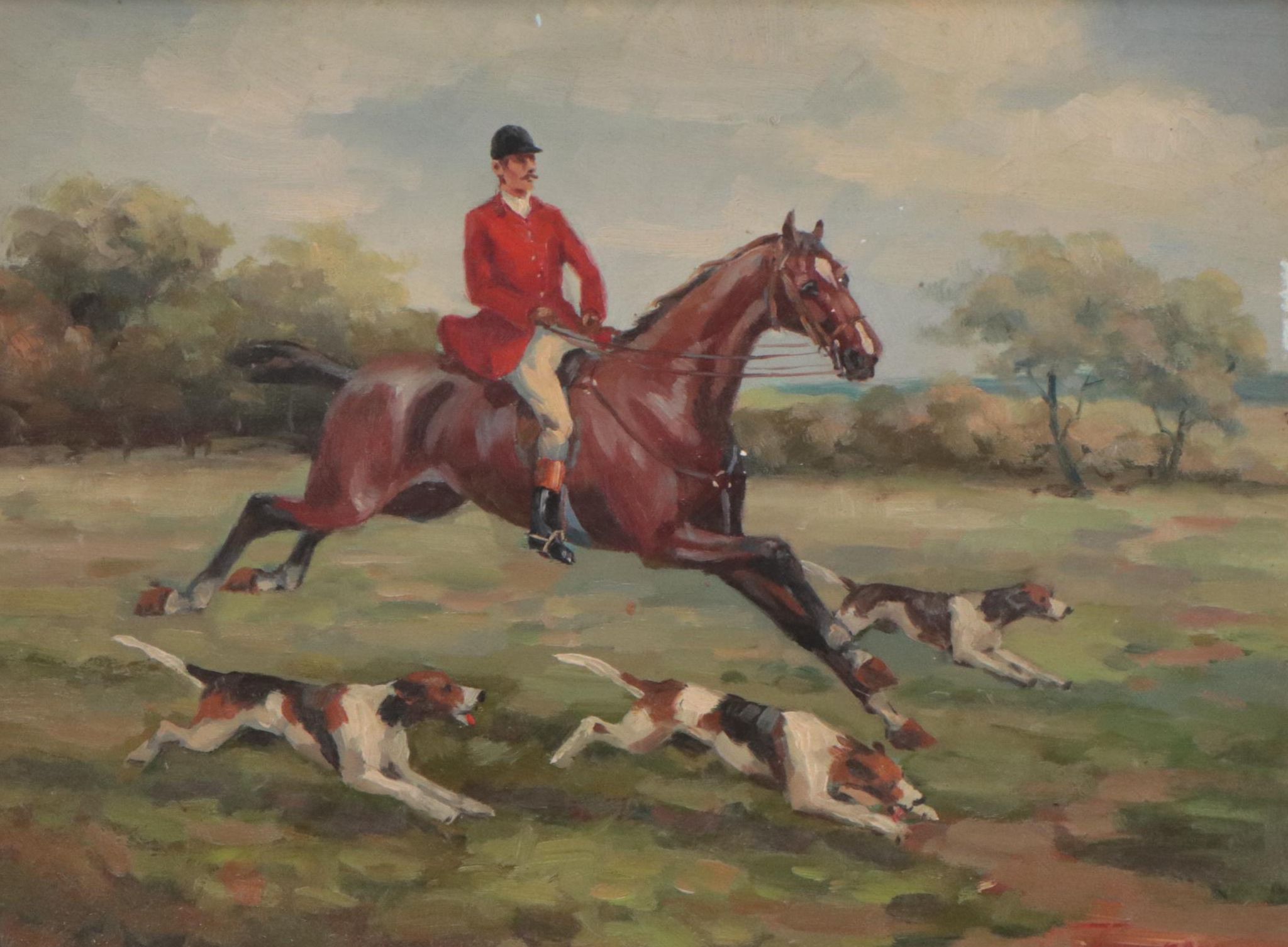 English Fox Hunting Genre Oil Painting