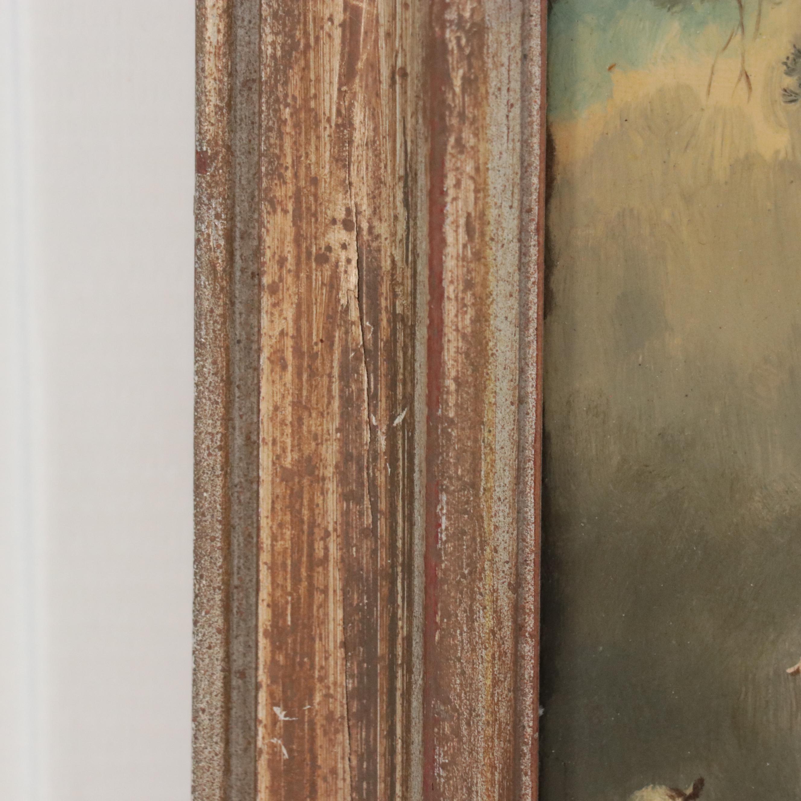 Italian School Style Oil Painting of Young Girl With Sheep, Late 19th Century