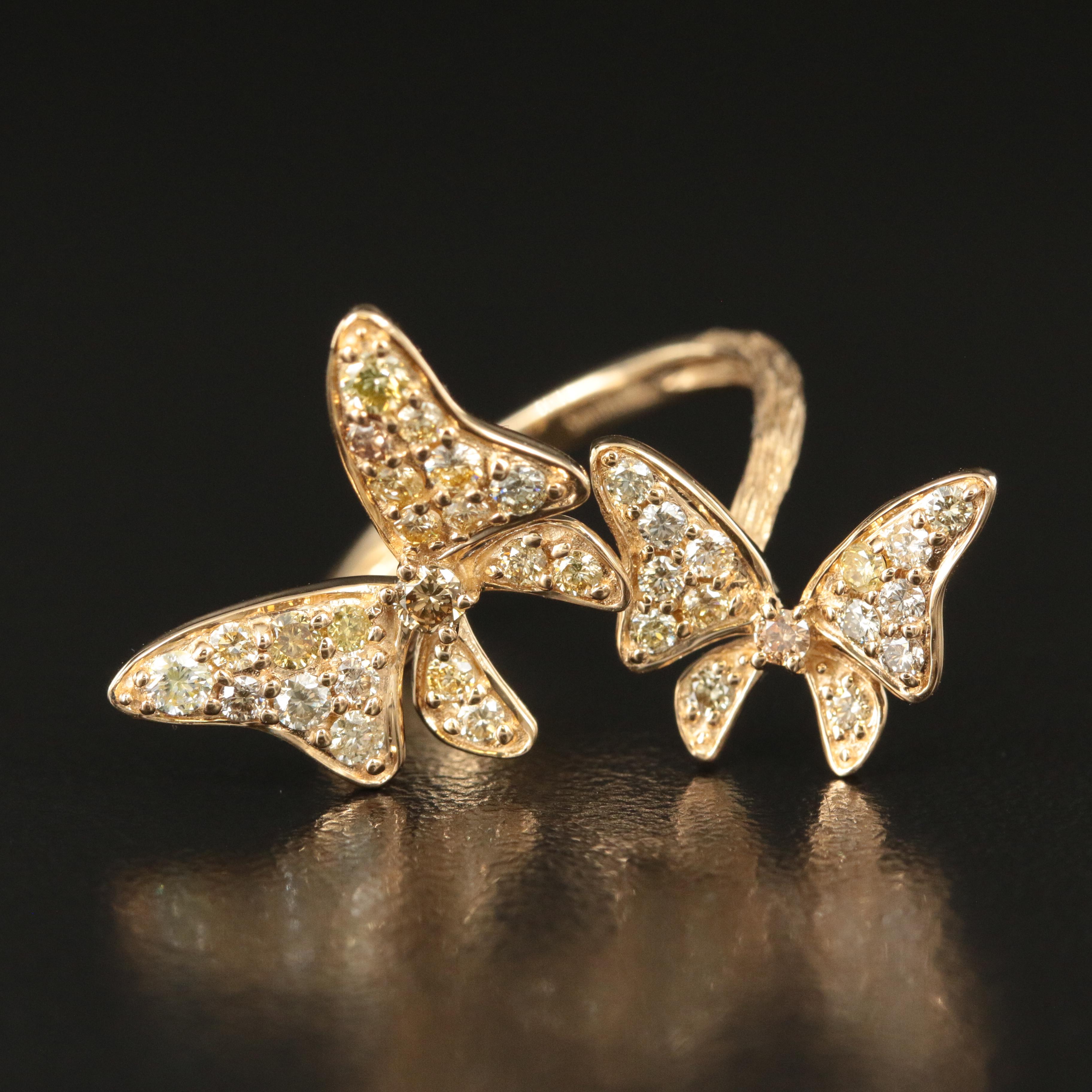 Cirari "Smithsonian" 14K 0.85 CTW Diamond Butterfly Ring with Fancy Color Stones