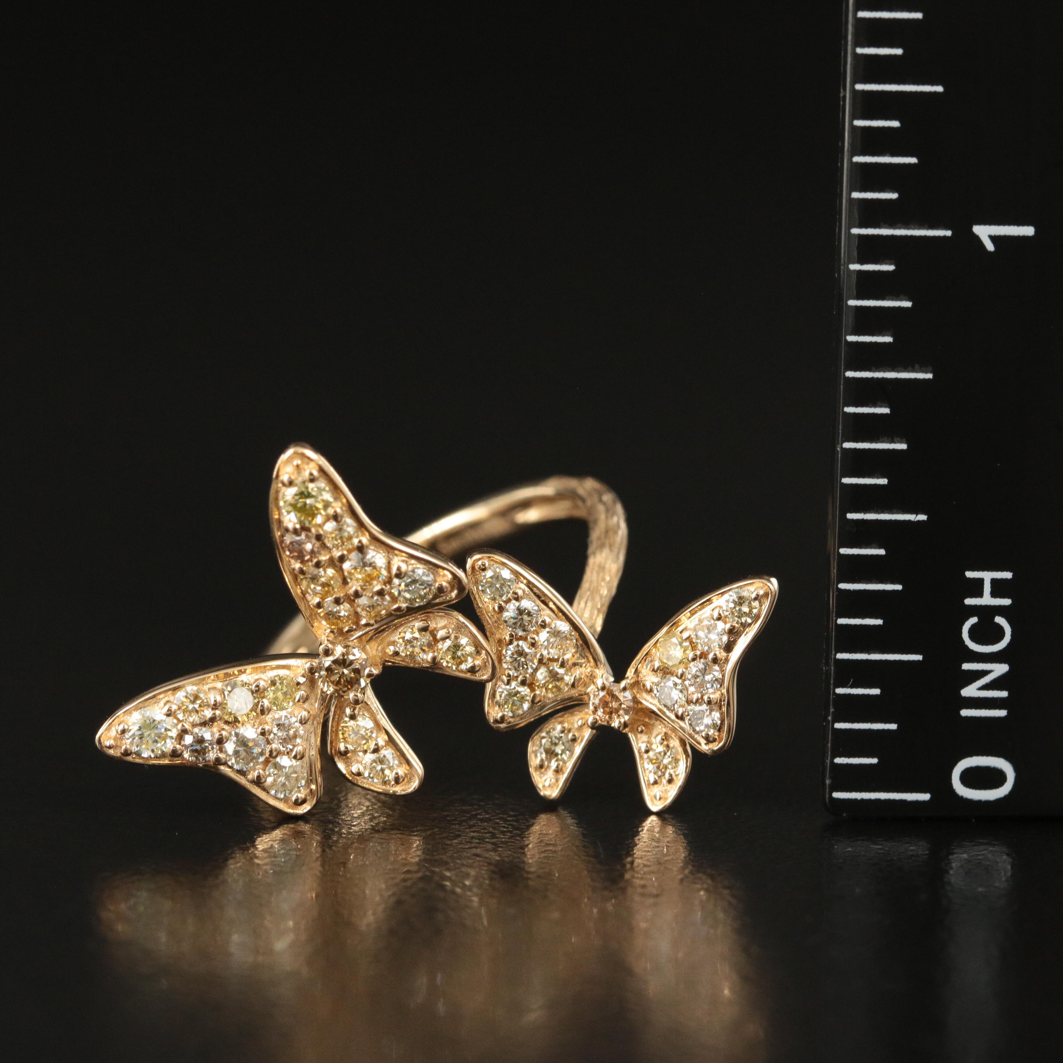 Cirari "Smithsonian" 14K 0.85 CTW Diamond Butterfly Ring with Fancy Color Stones
