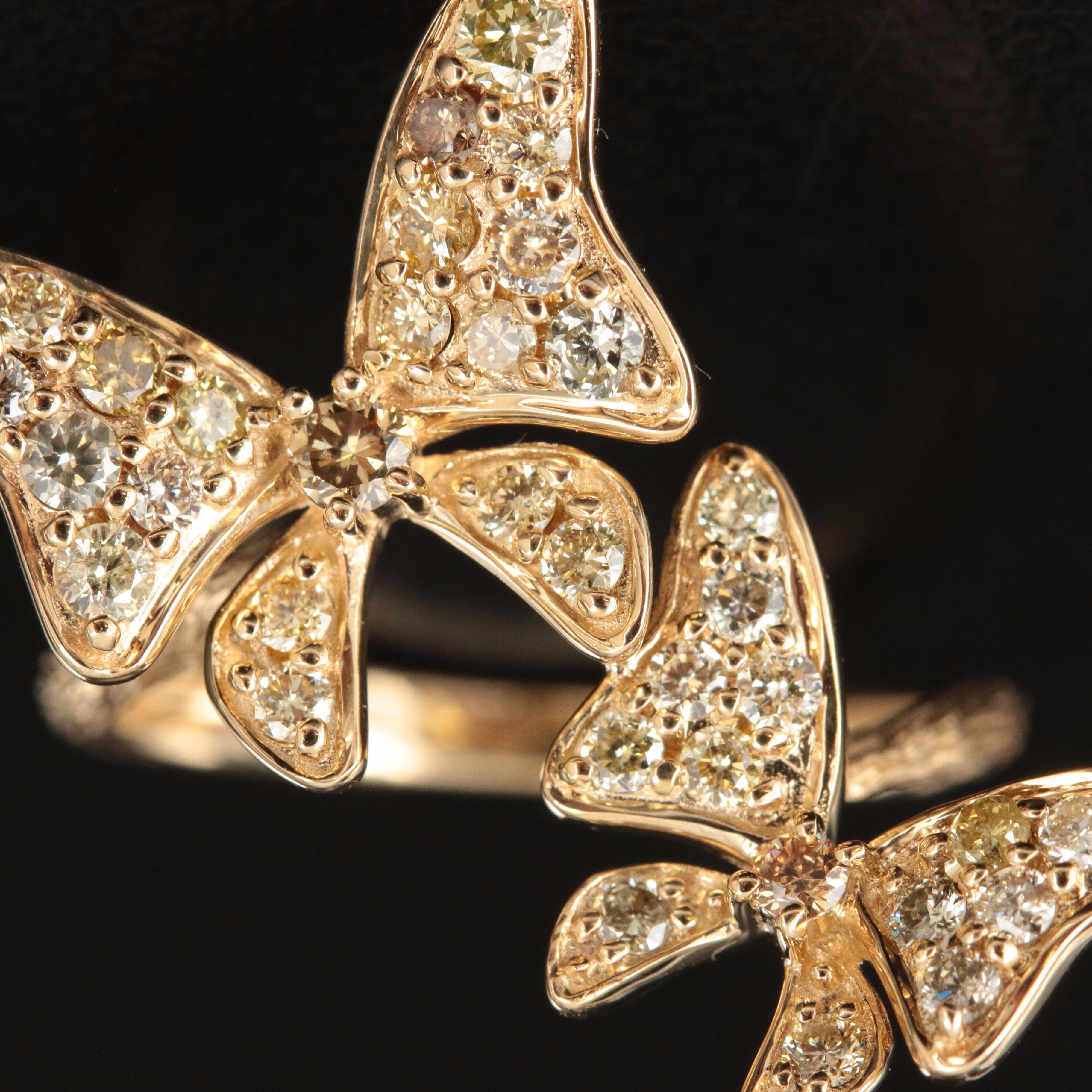 Cirari "Smithsonian" 14K 0.85 CTW Diamond Butterfly Ring with Fancy Color Stones