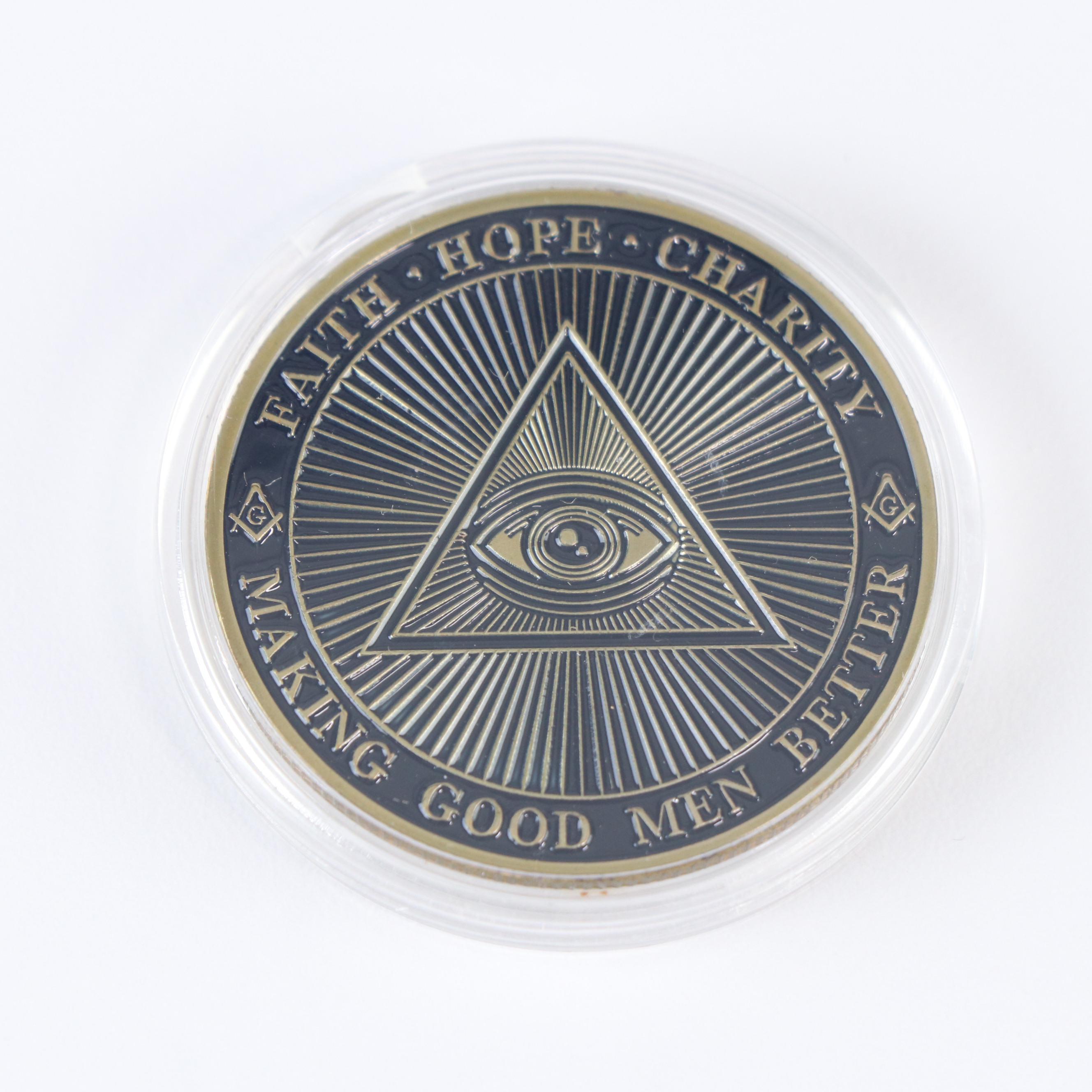 Masonic Steel and Gilt Walking Cane, Watch and Coin