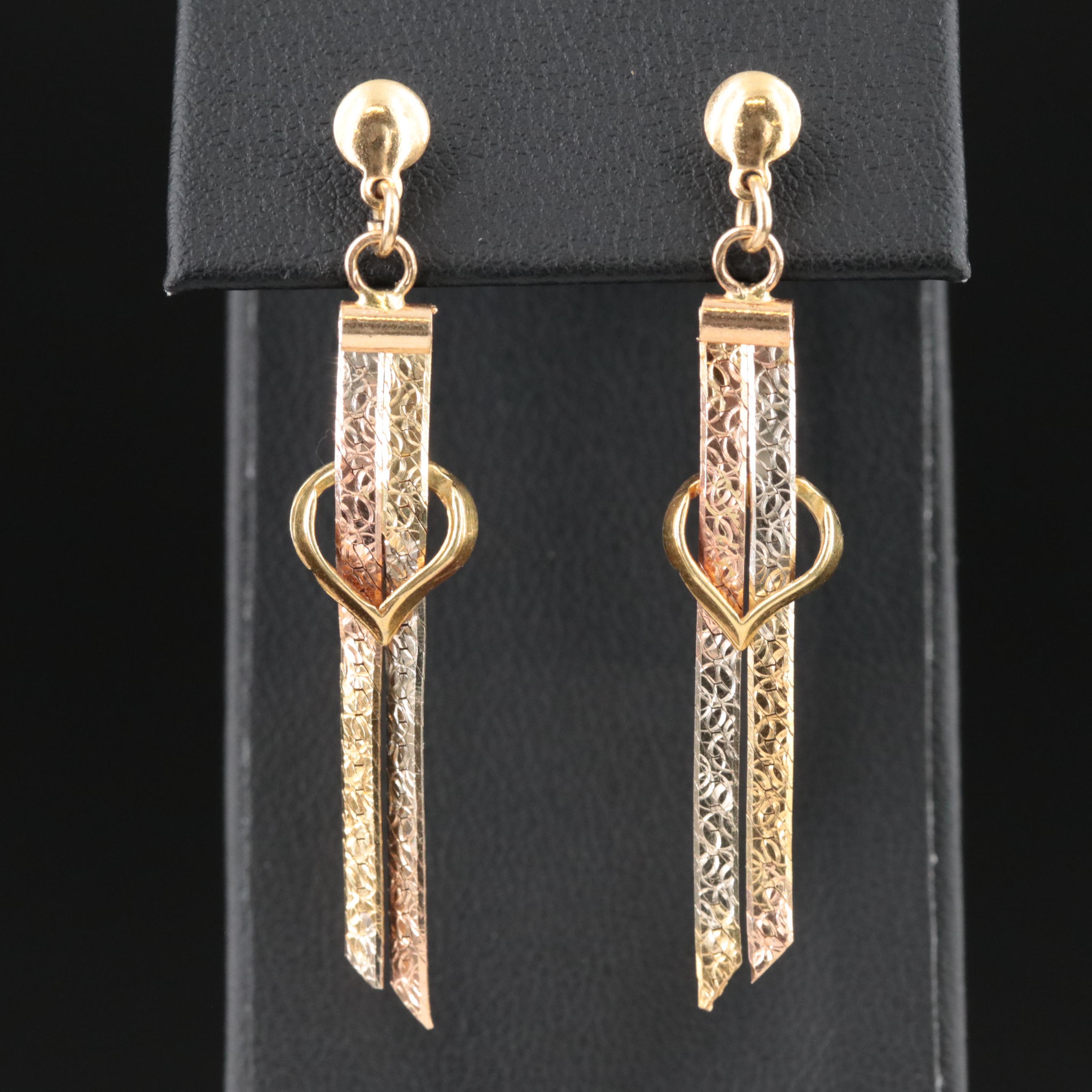 18K Heart and Herringbone Earrings