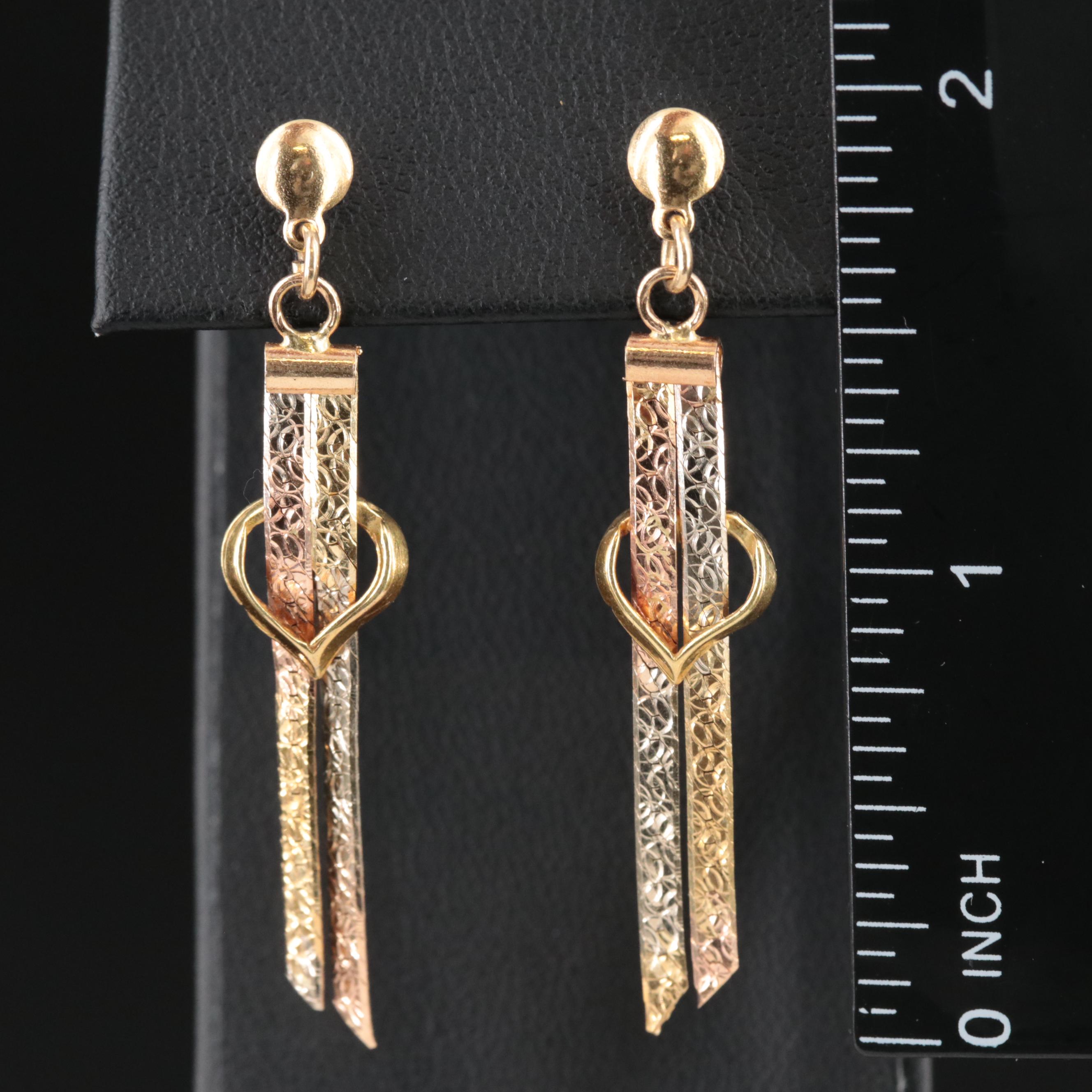 18K Heart and Herringbone Earrings