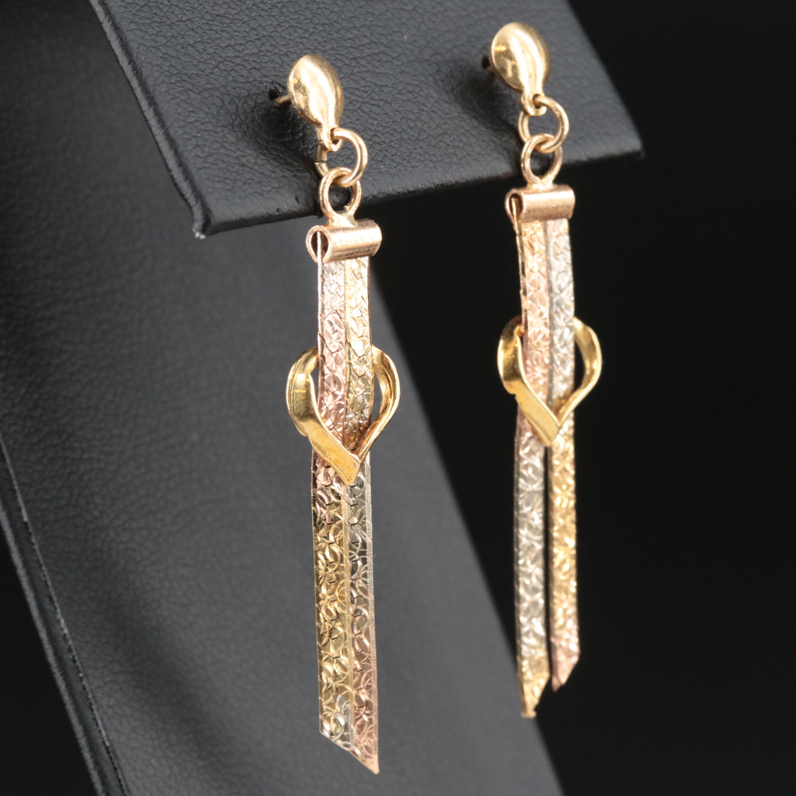 18K Heart and Herringbone Earrings