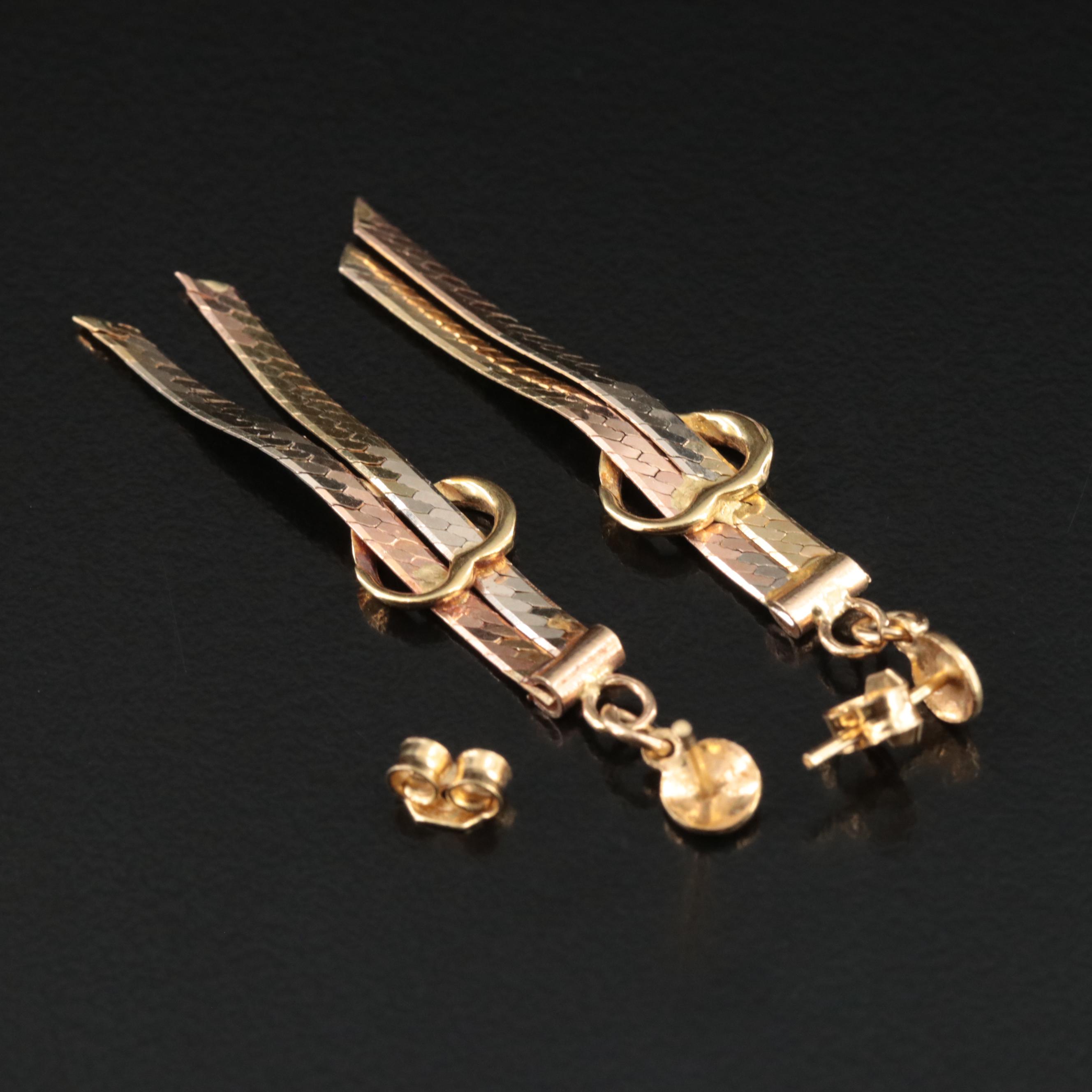 18K Heart and Herringbone Earrings