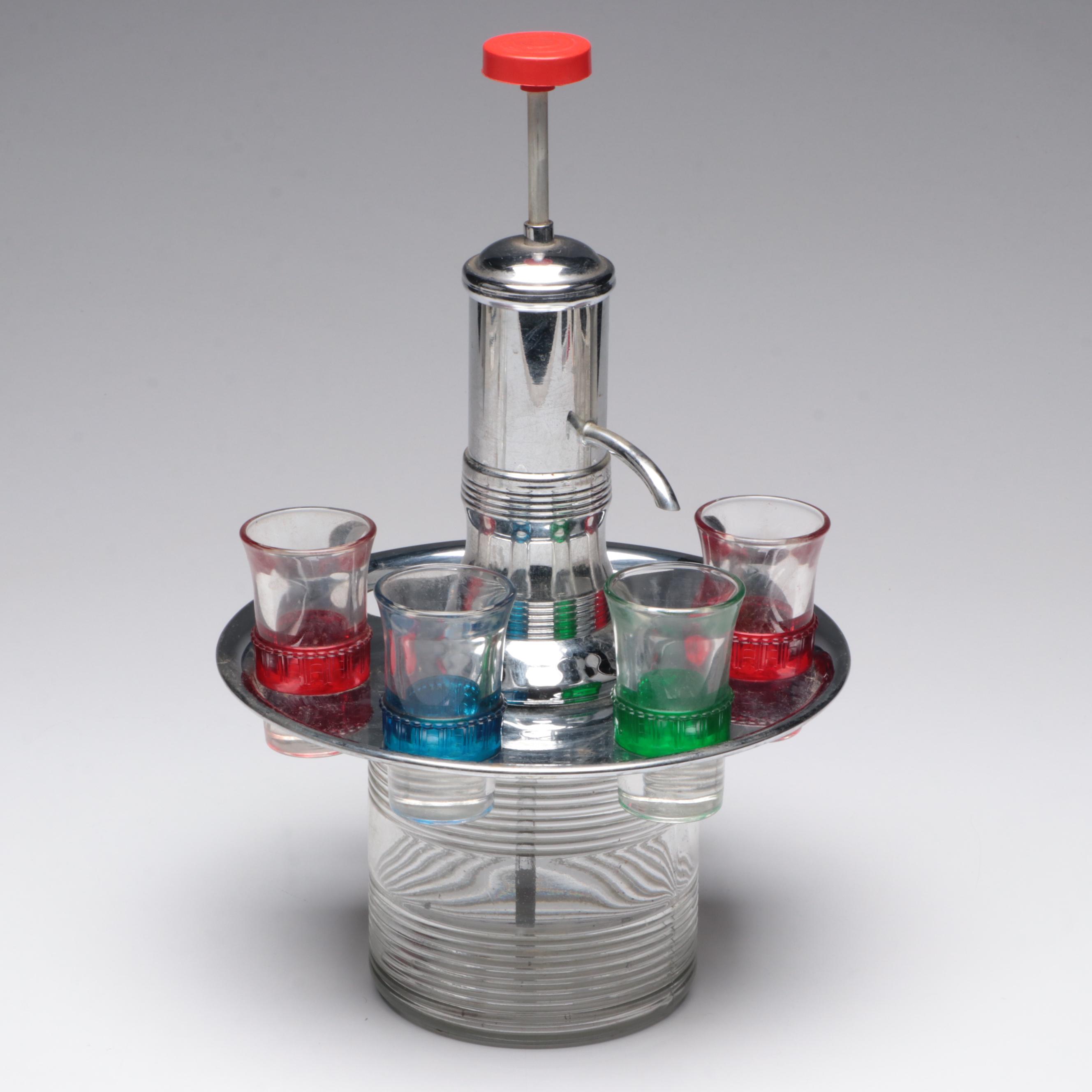 Mid Century Modern Pump Shot Dispenser with Other Barware