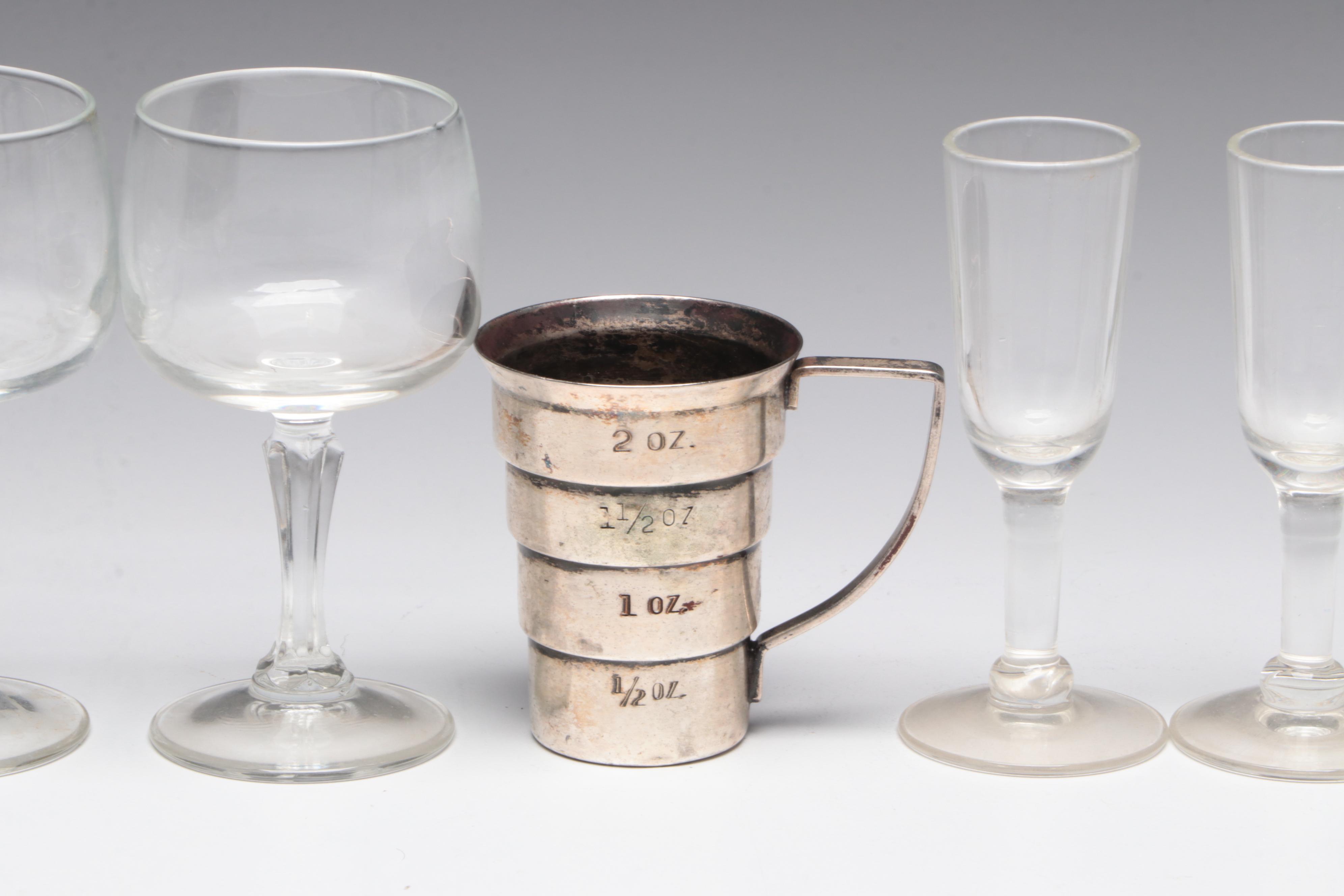 Mid Century Modern Pump Shot Dispenser with Other Barware