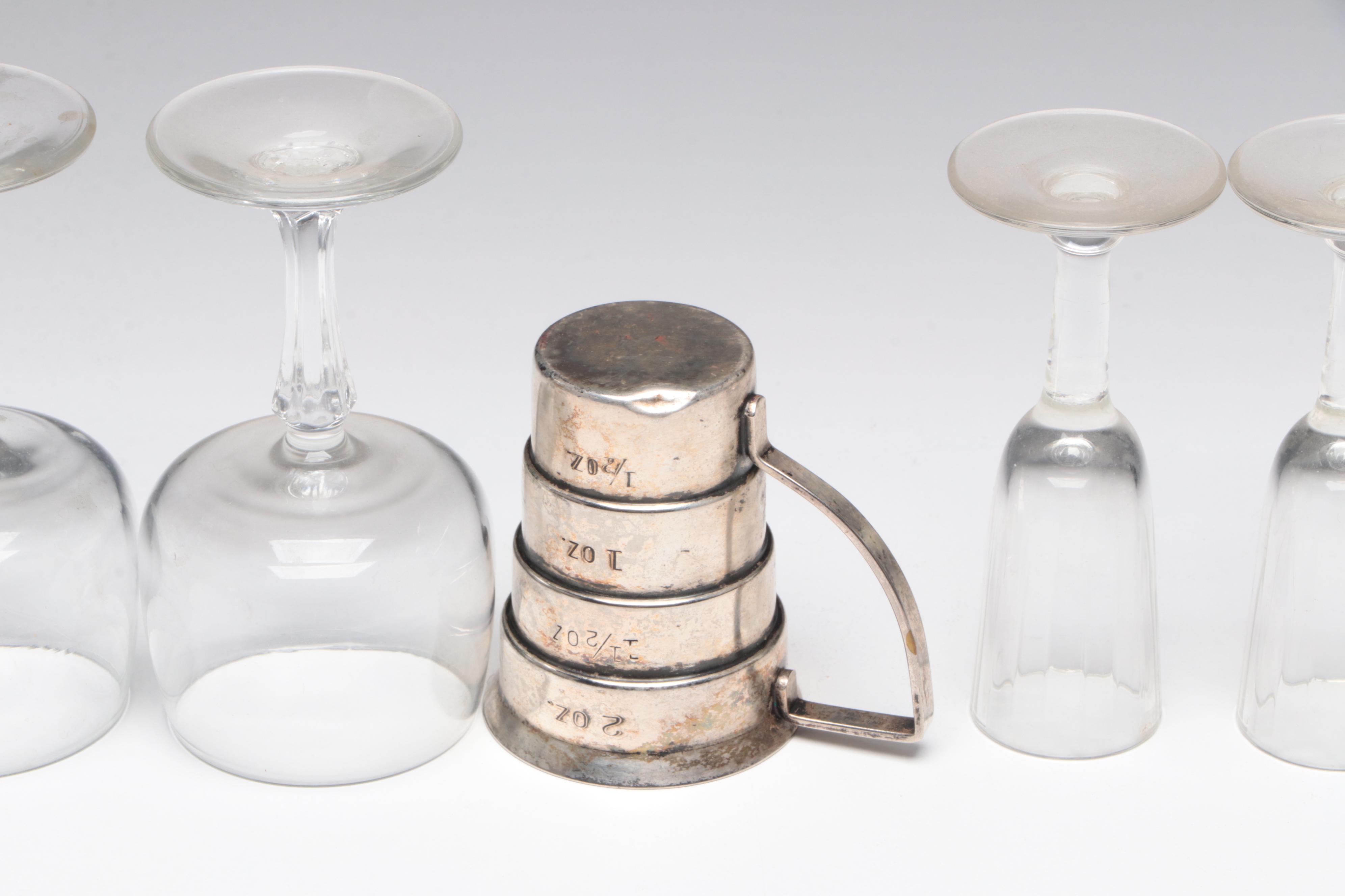 Mid Century Modern Pump Shot Dispenser with Other Barware