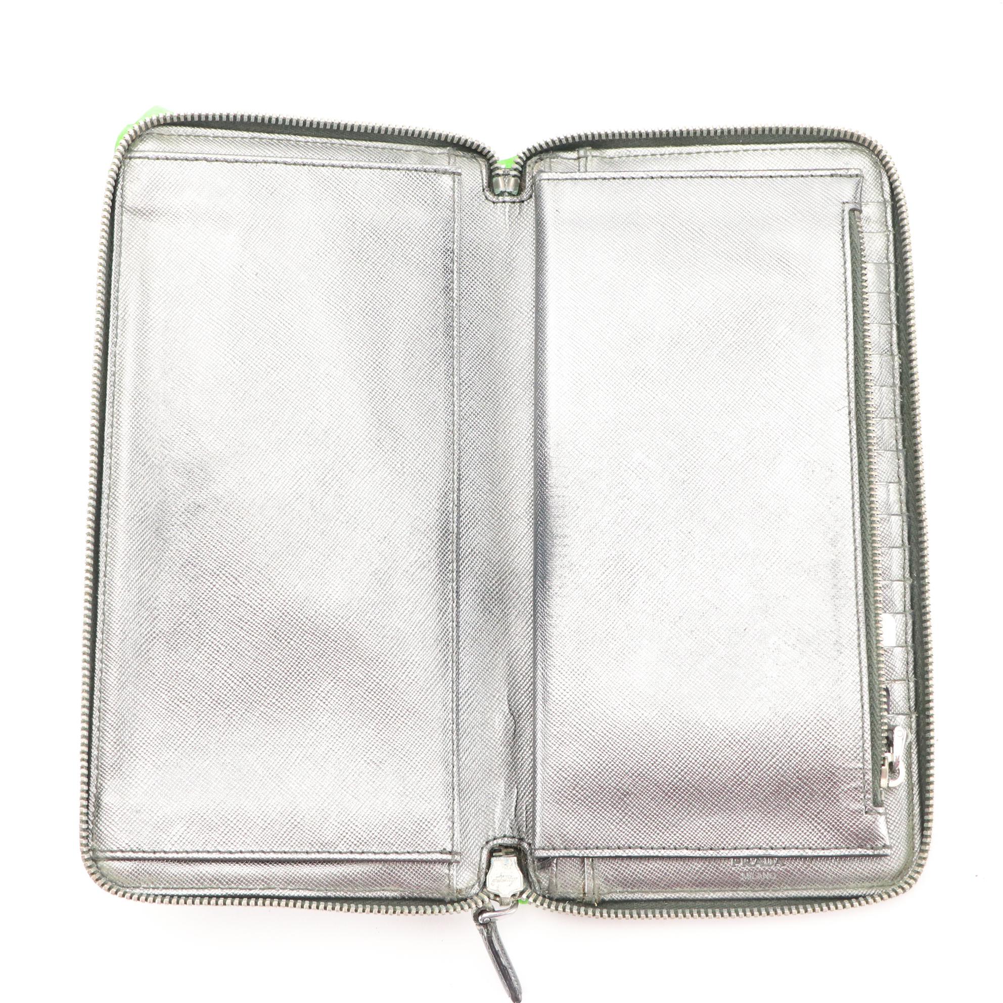 Prada Zip Around Travel Wallet 2M1220 in Palladio Saffiano Leather