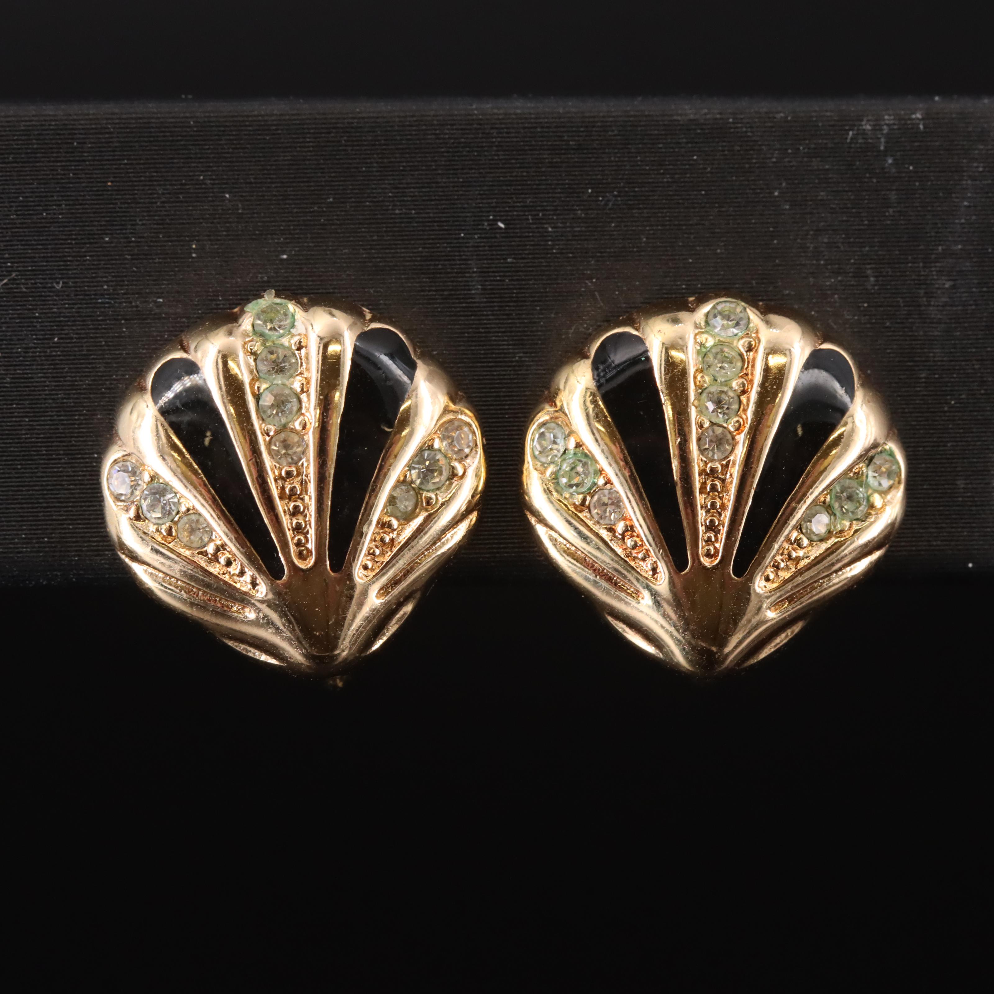 Christian Dior Shell Earrings with Rhinestones