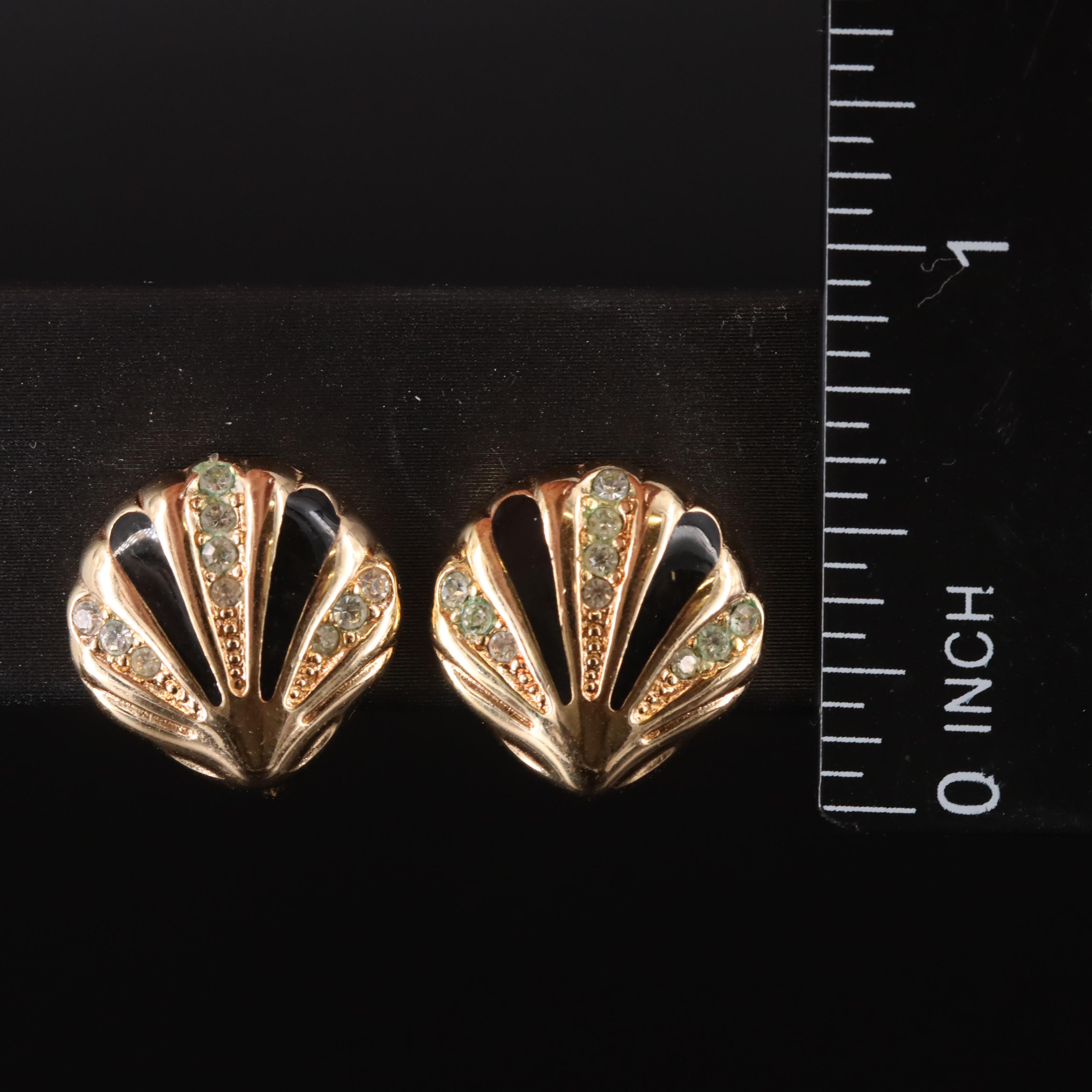 Christian Dior Shell Earrings with Rhinestones