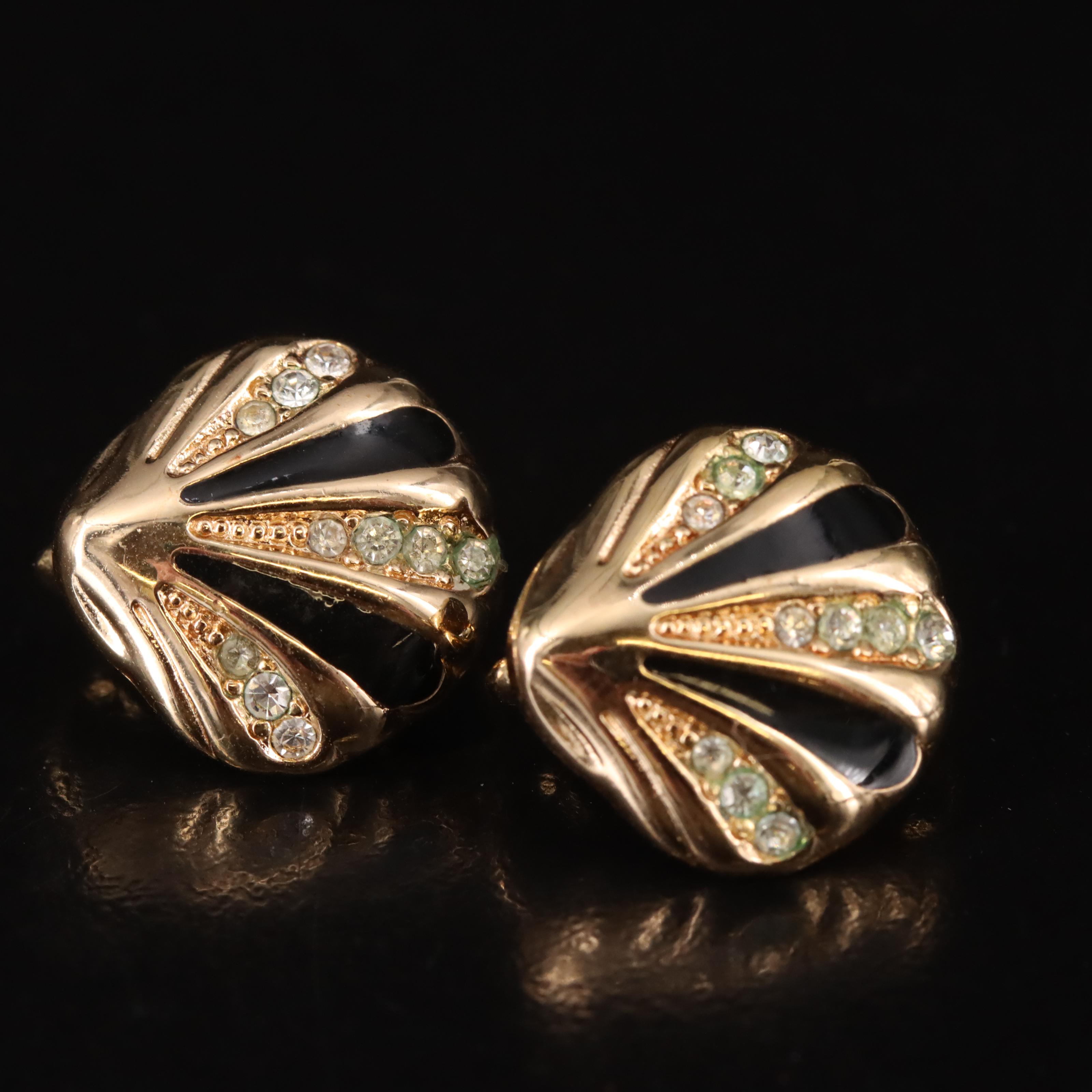 Christian Dior Shell Earrings with Rhinestones
