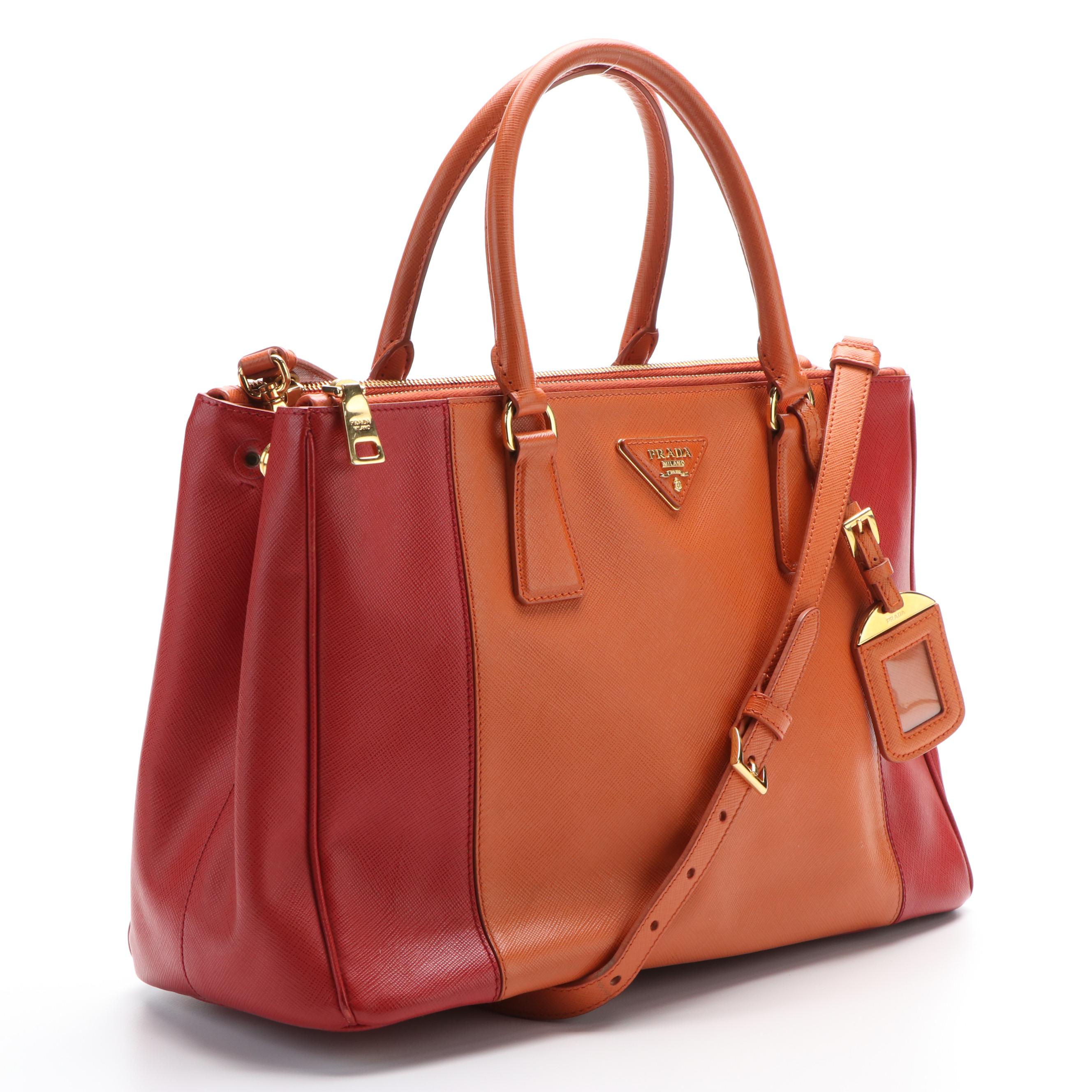 Prada Medium Double Zip Tote in Bicolor Saffiano Leather