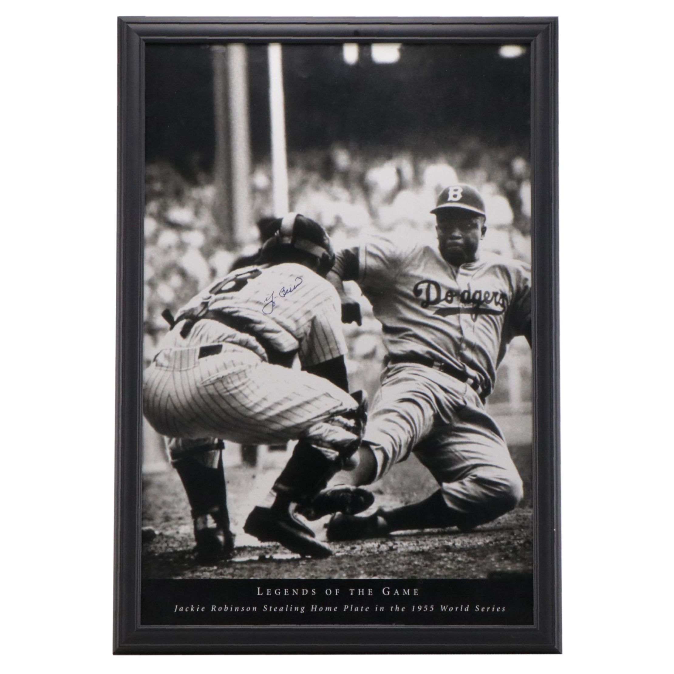 Yogi Berra Signed New York Yankees Framed Print Featuring Jackie Robinson