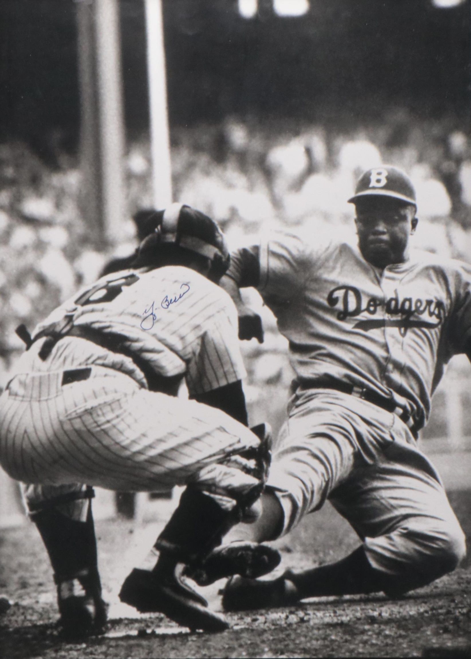 Yogi Berra Signed New York Yankees Framed Print Featuring Jackie Robinson
