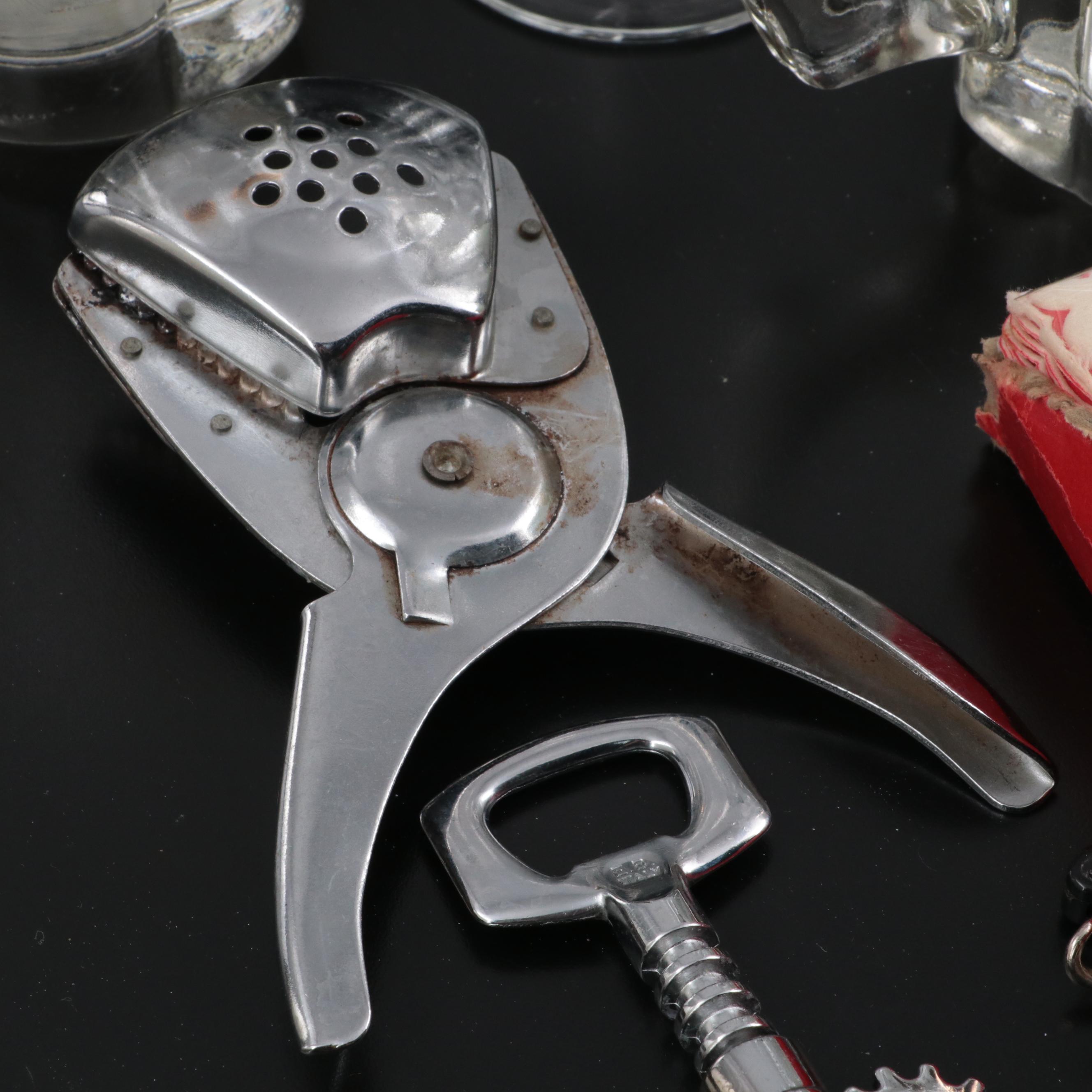 French Wine Glasses with Vintage Cocktail Accessories