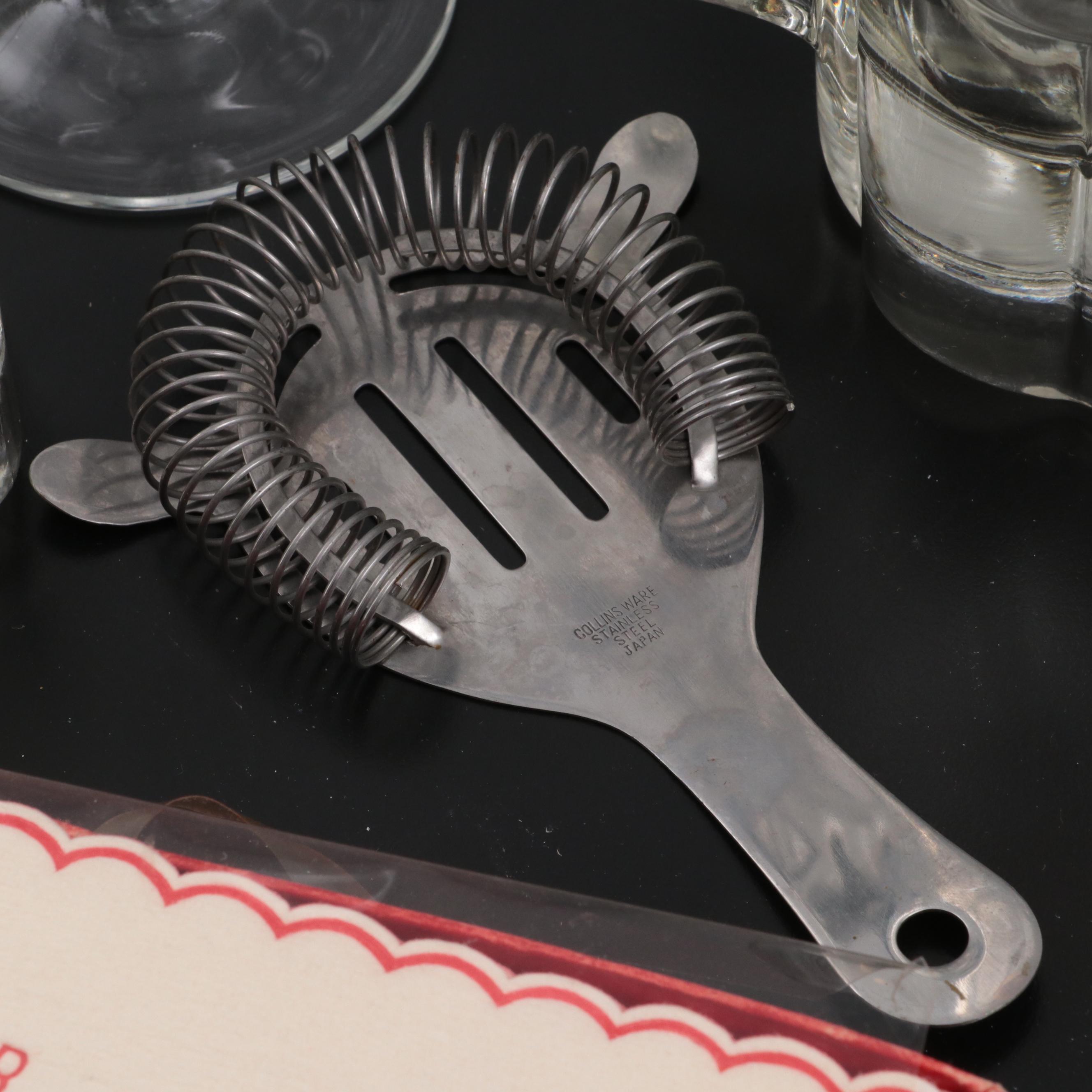 French Wine Glasses with Vintage Cocktail Accessories