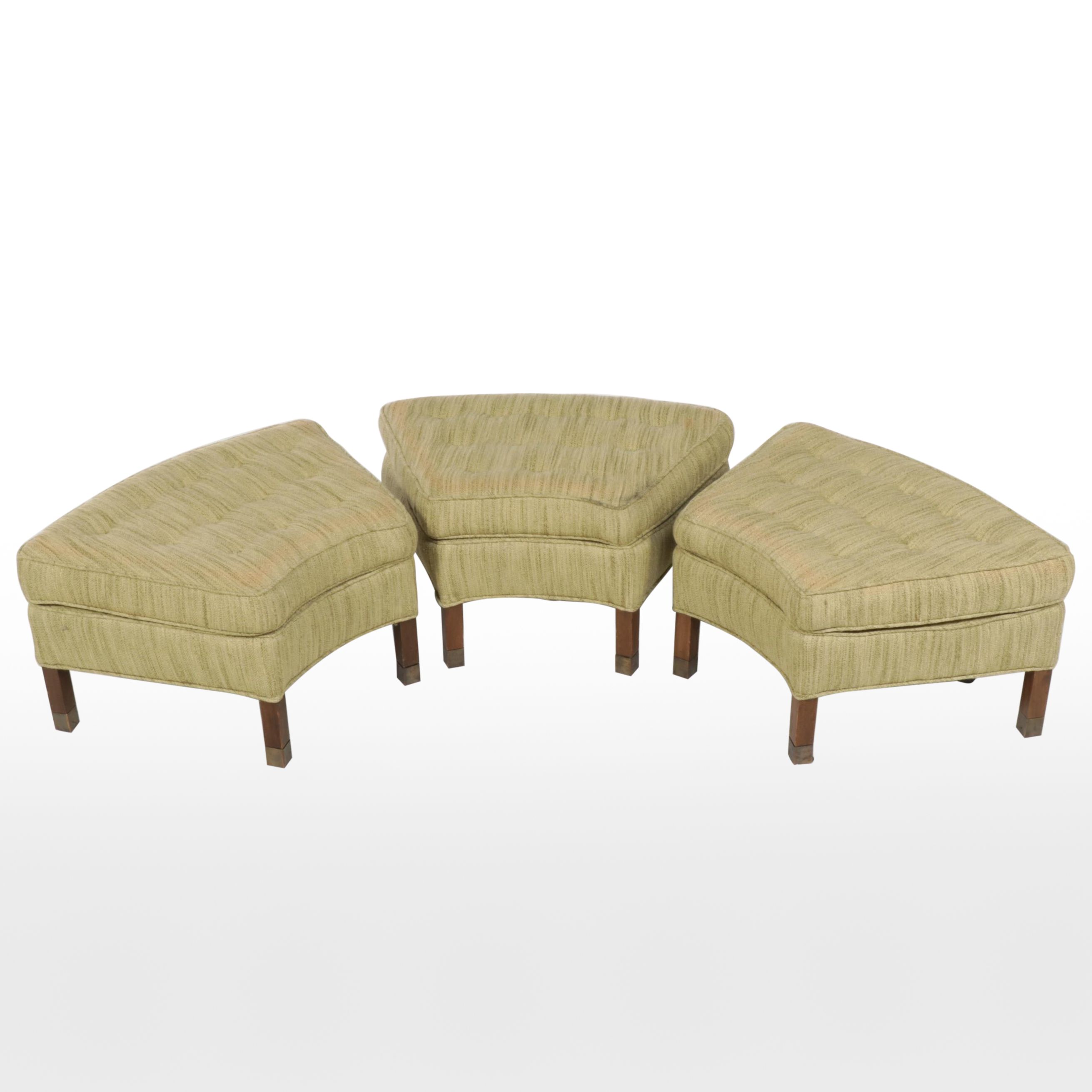 Mid Century Modern Button-Tufted Three-Piece Curved Ottoman Bench