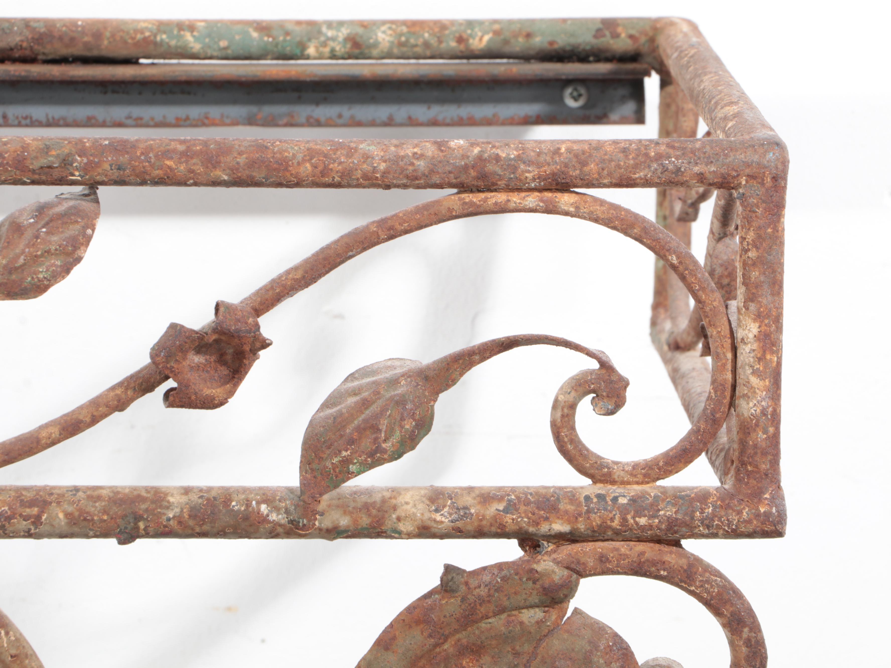 Rococo Style Wrought Iron and Black Marble Top Wall-Mounted Console Table