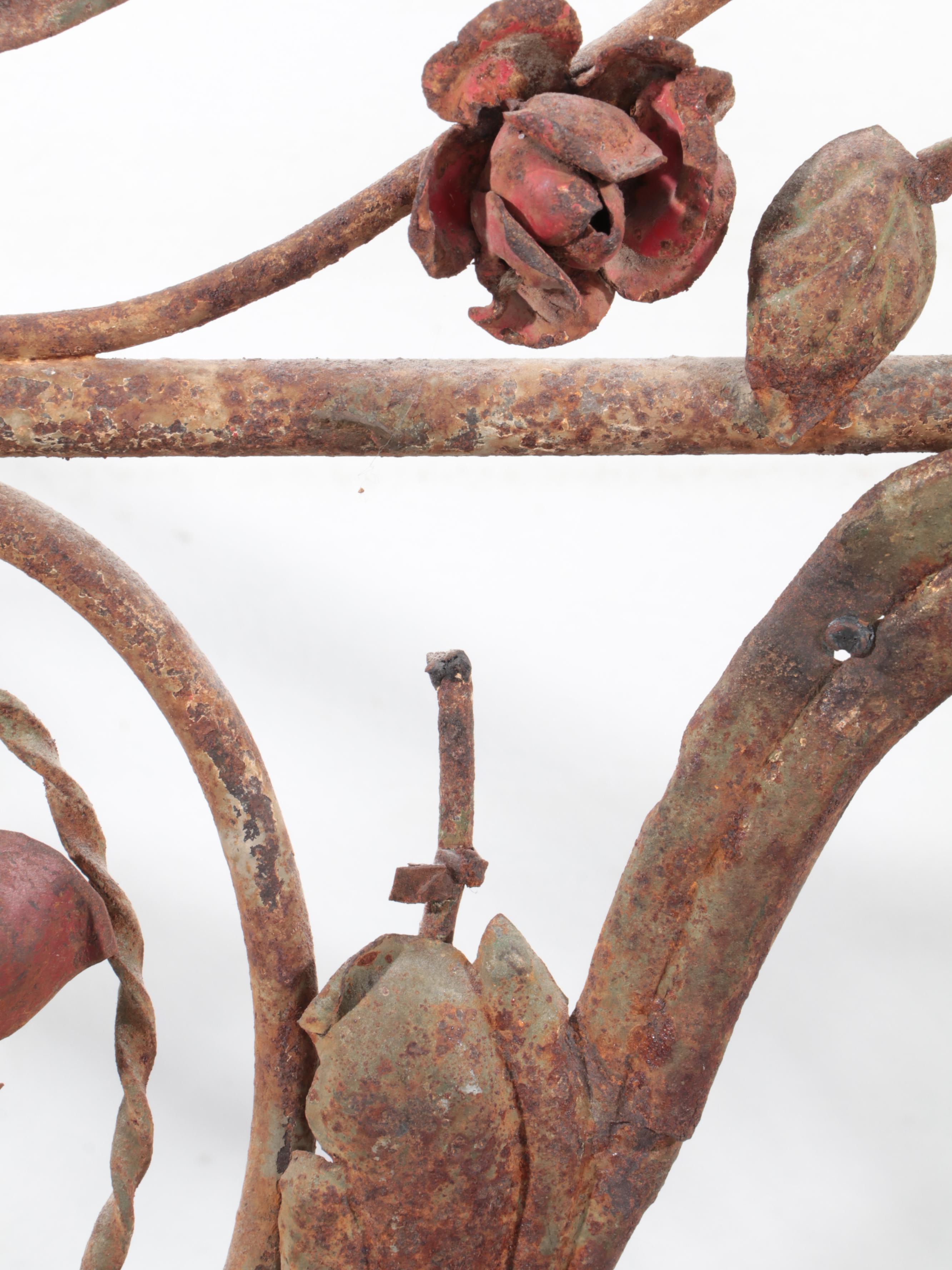 Rococo Style Wrought Iron and Black Marble Top Wall-Mounted Console Table