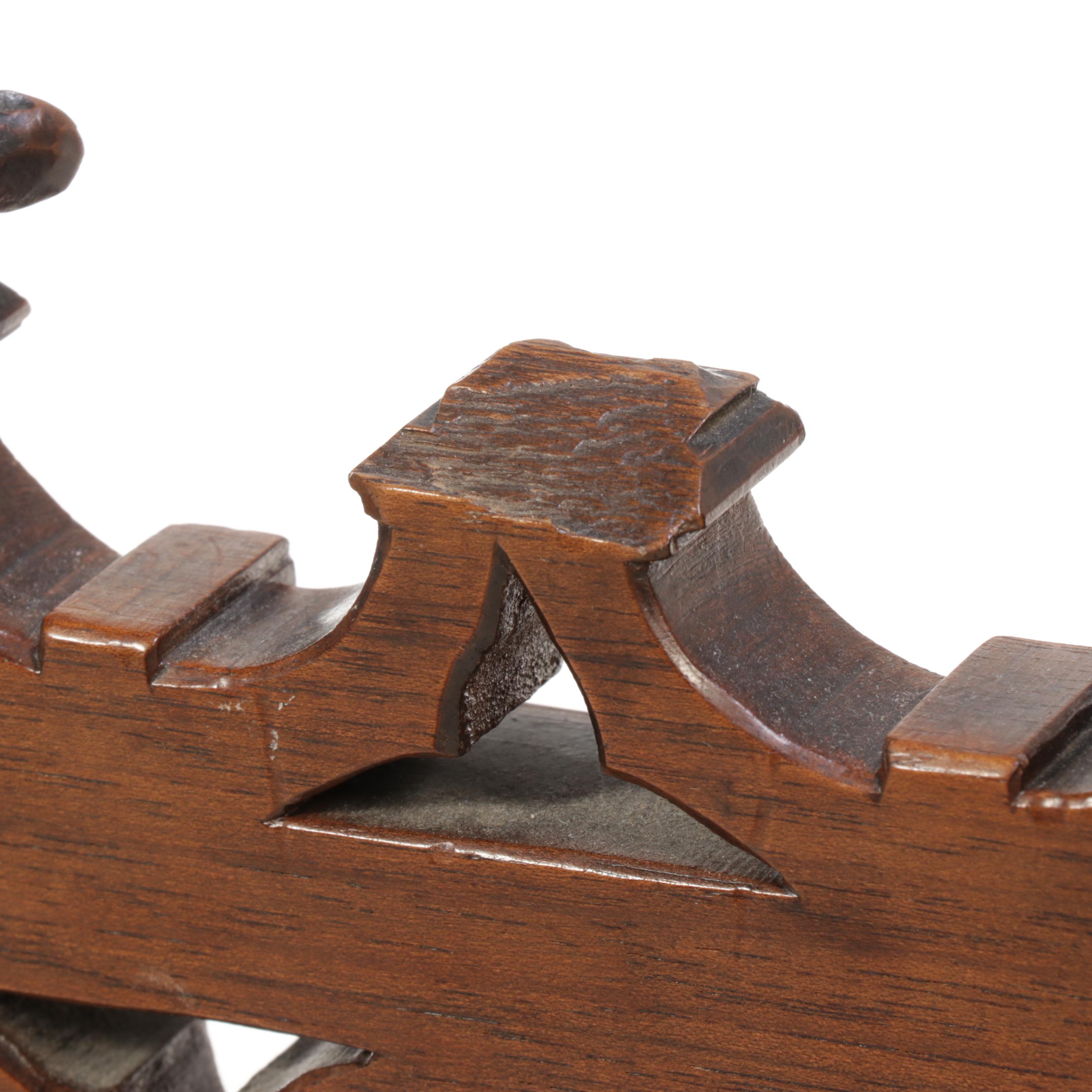 Gothic Revival Carved Hardwood and Tooled Leather Side Chair, 19th Century
