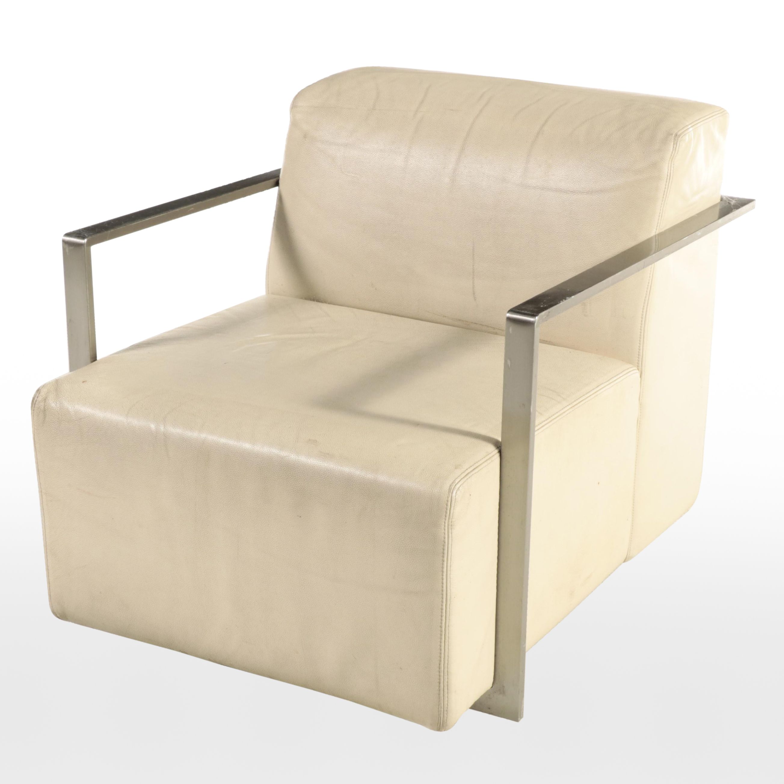 Arper S.P.A. Italian Modern Leather and Chromed Metal Armchair