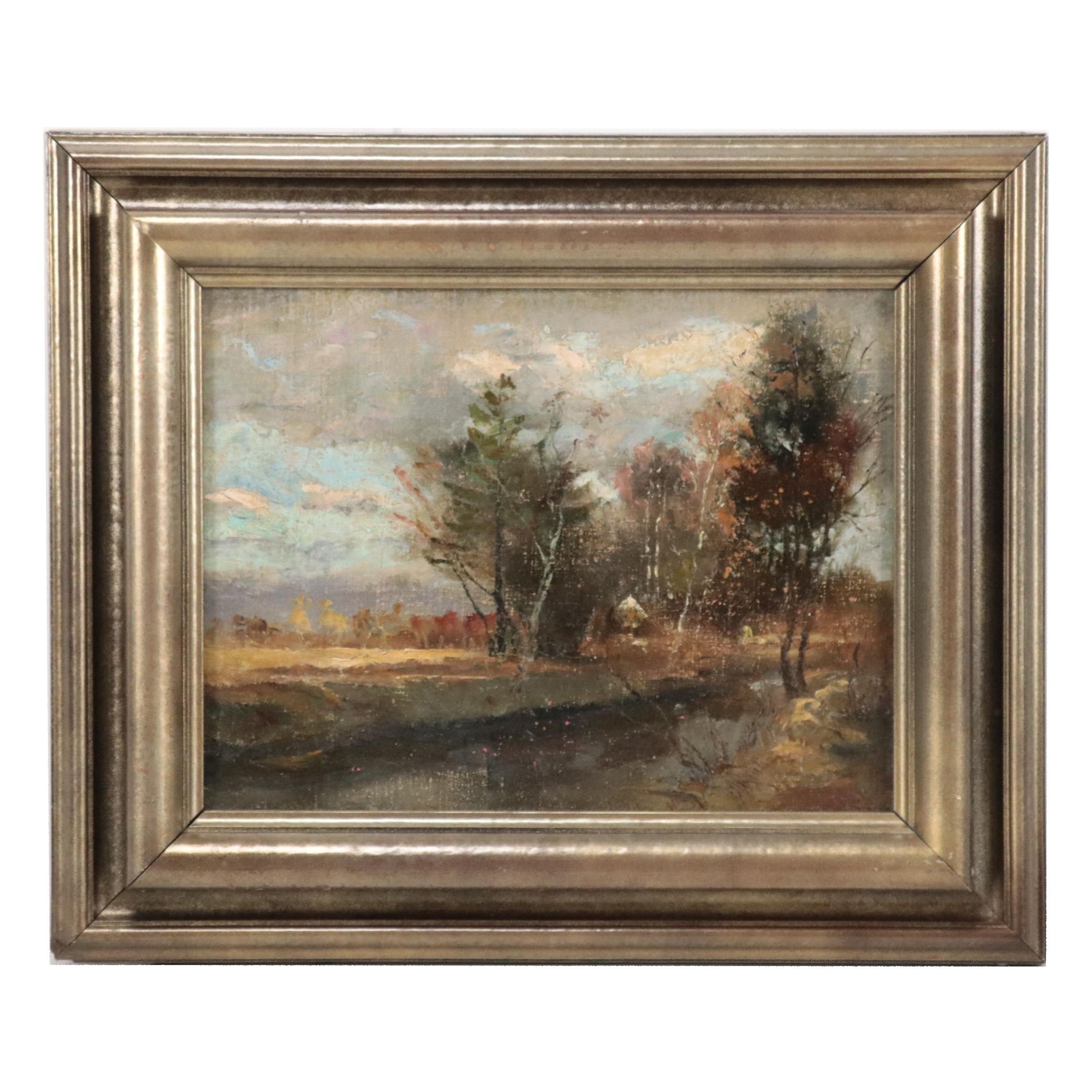 Attributed to Alois Josef Benedicter Plein Air Oil Painting of Forest Landscape