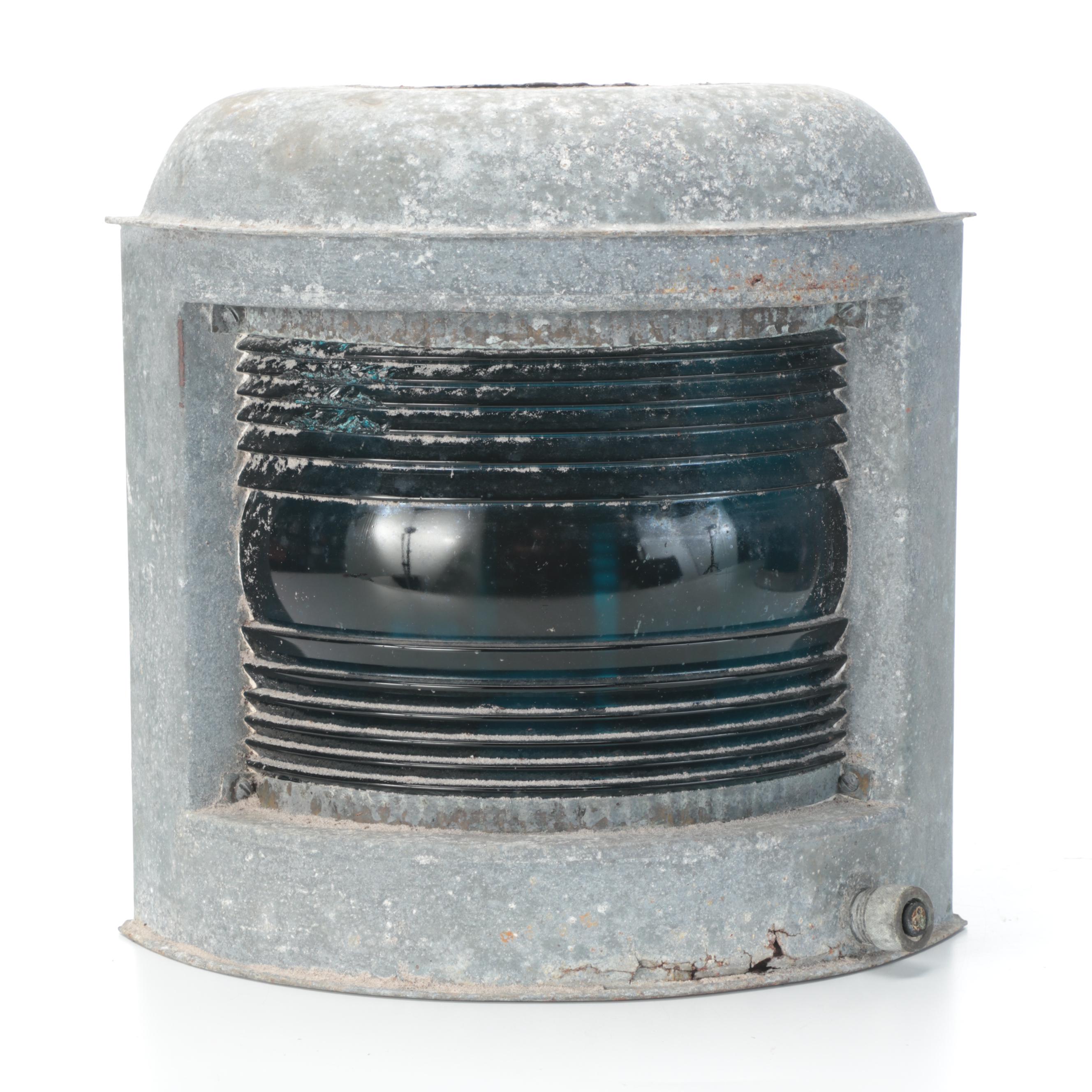 Galvanized Metal and Colored Glass Corner Nautical Signal Lanterns