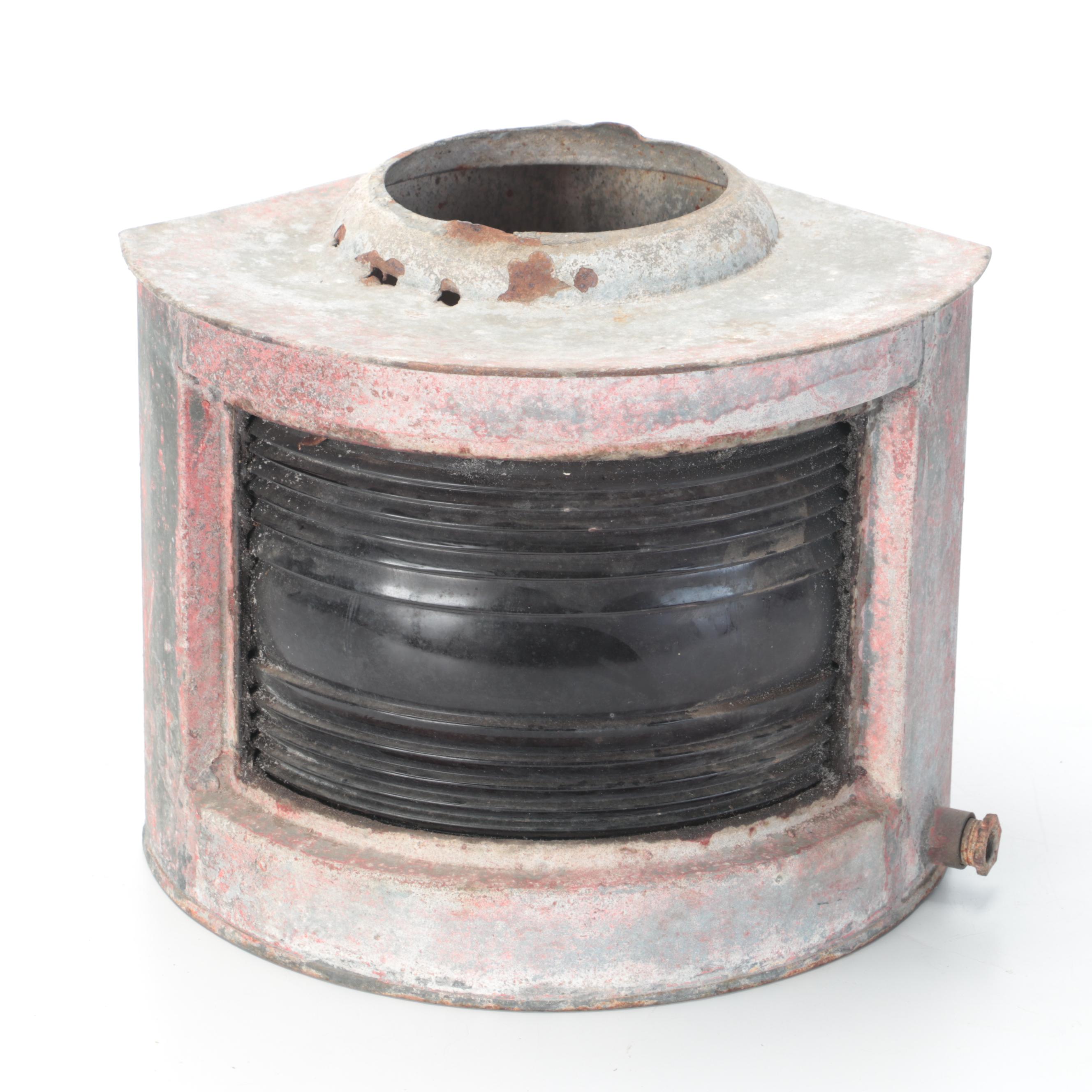 Galvanized Metal and Colored Glass Corner Nautical Signal Lanterns