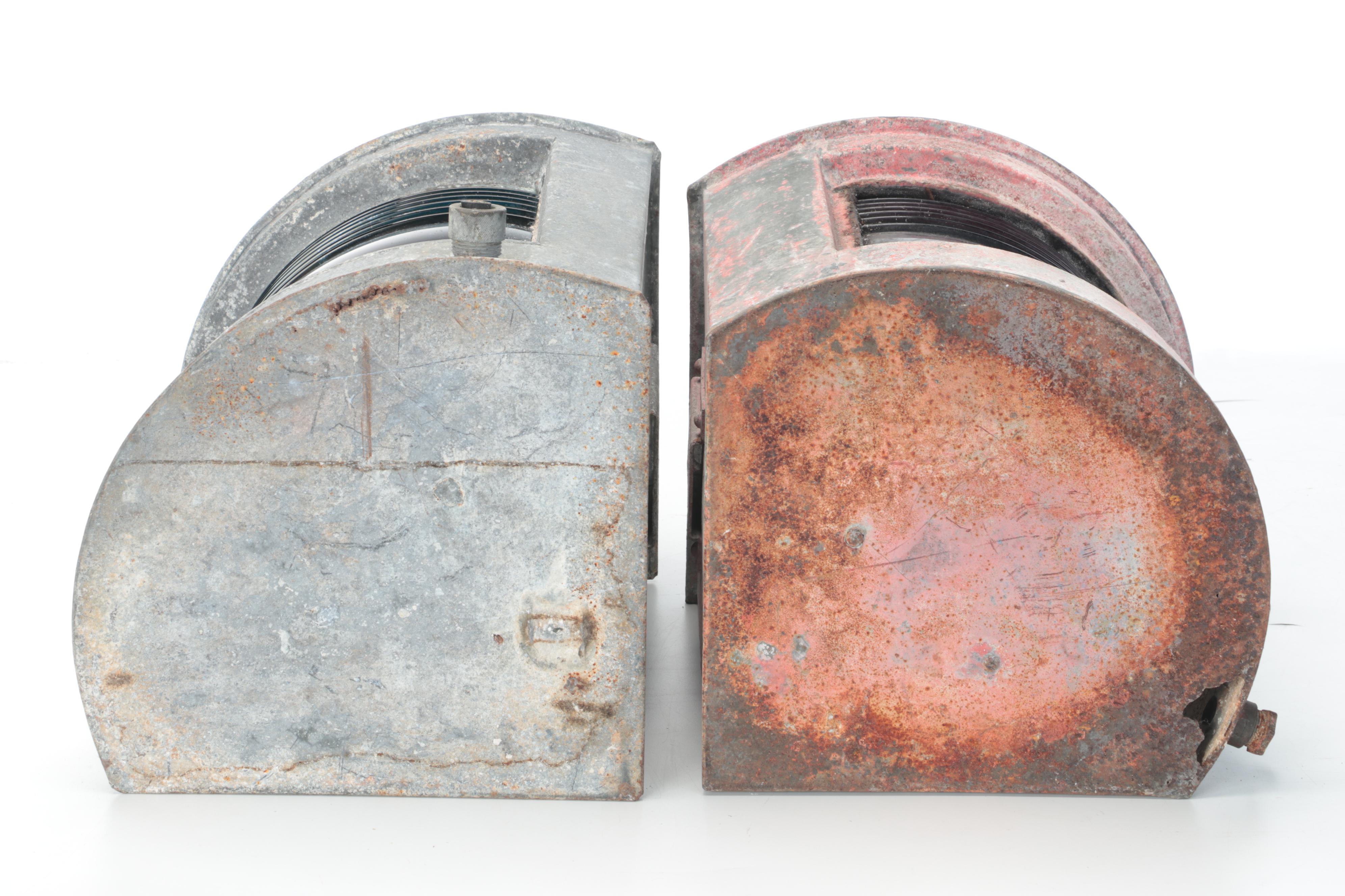 Galvanized Metal and Colored Glass Corner Nautical Signal Lanterns