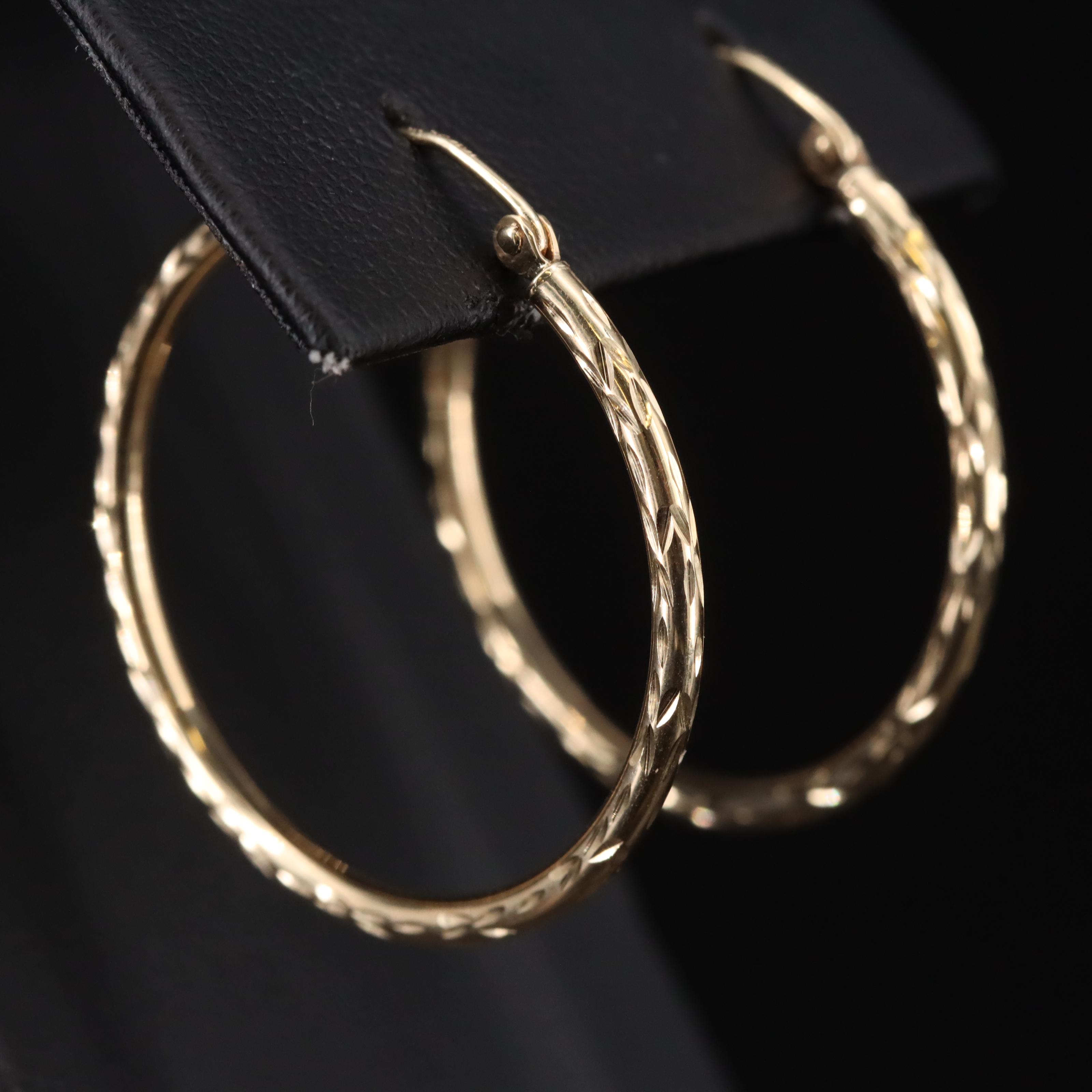 10K Hoop Earrings with Diamond Cut Finish