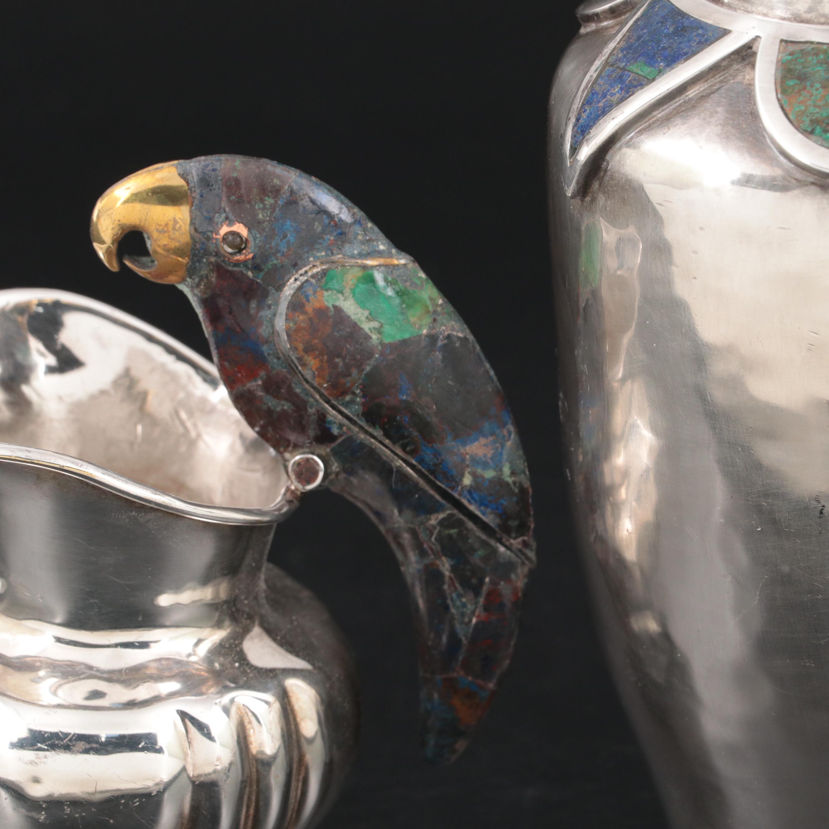 Los Castillo and Emilia Castillo Mexican Silver Plated Vase and Pitcher