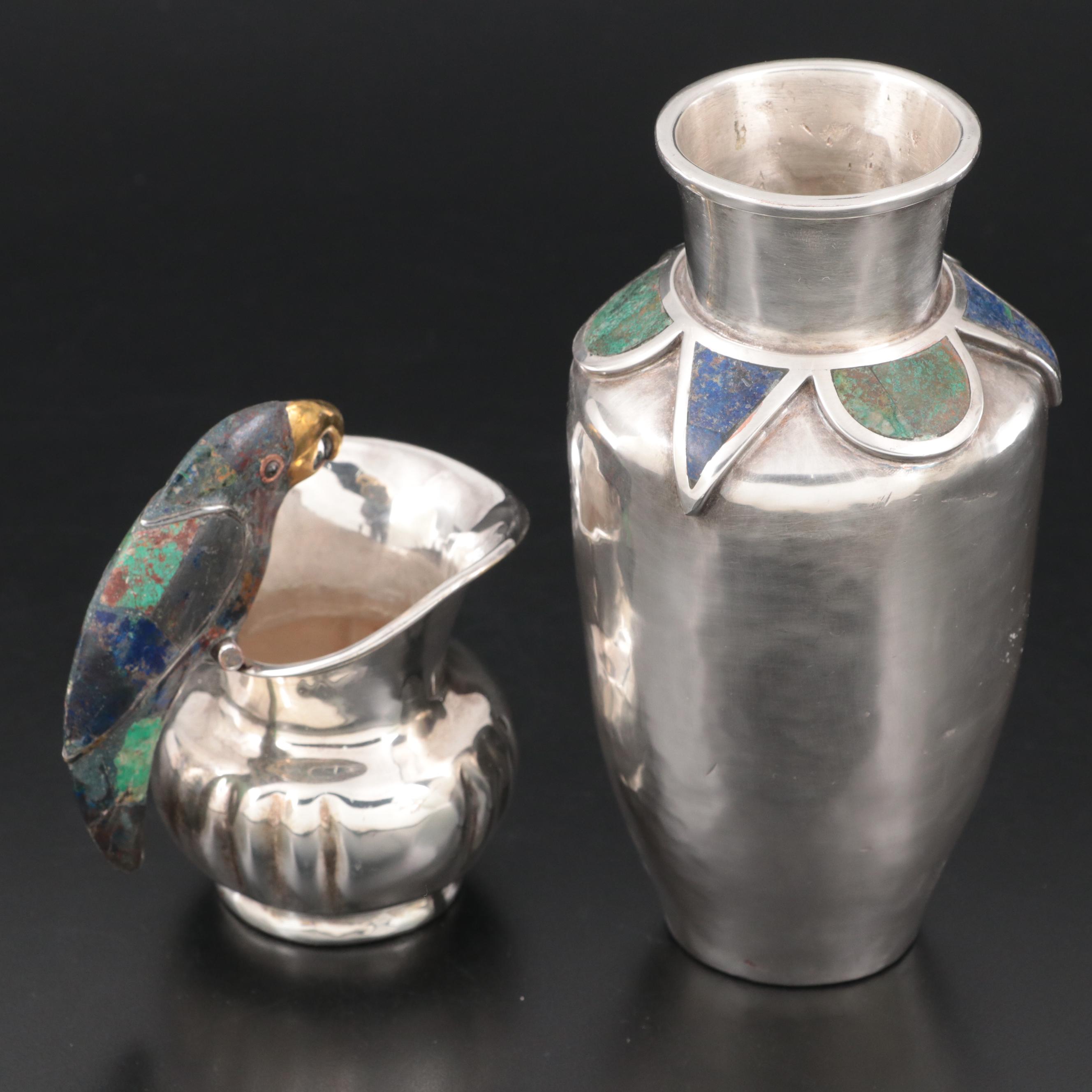 Los Castillo and Emilia Castillo Mexican Silver Plated Vase and Pitcher
