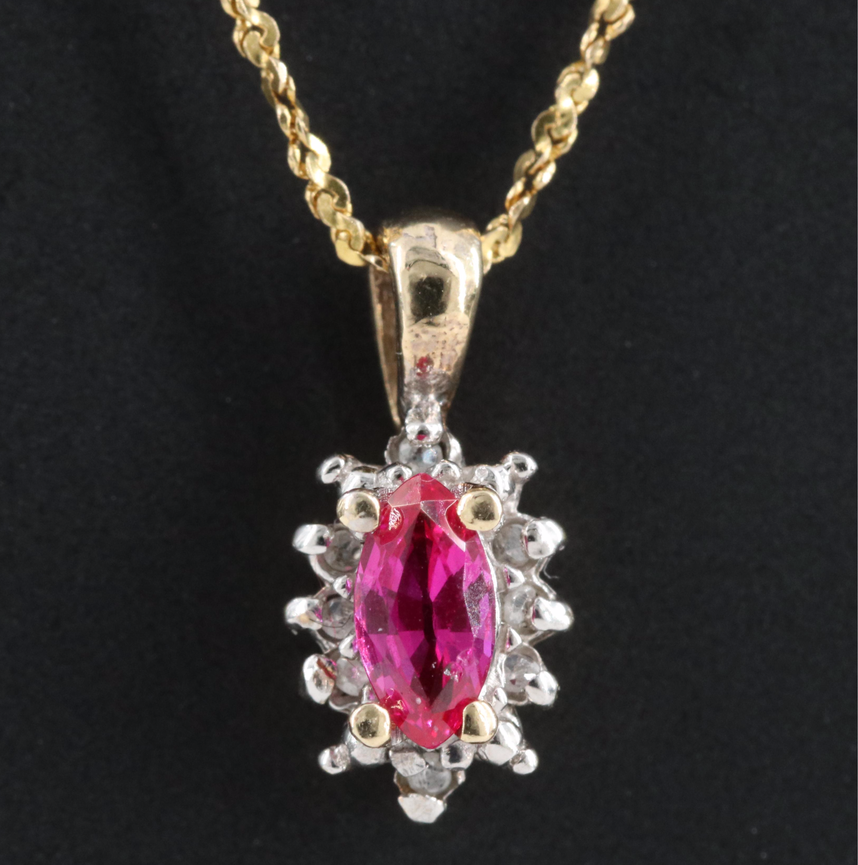 10K Ruby and Diamond Pendant on 14K Serpentine Chain