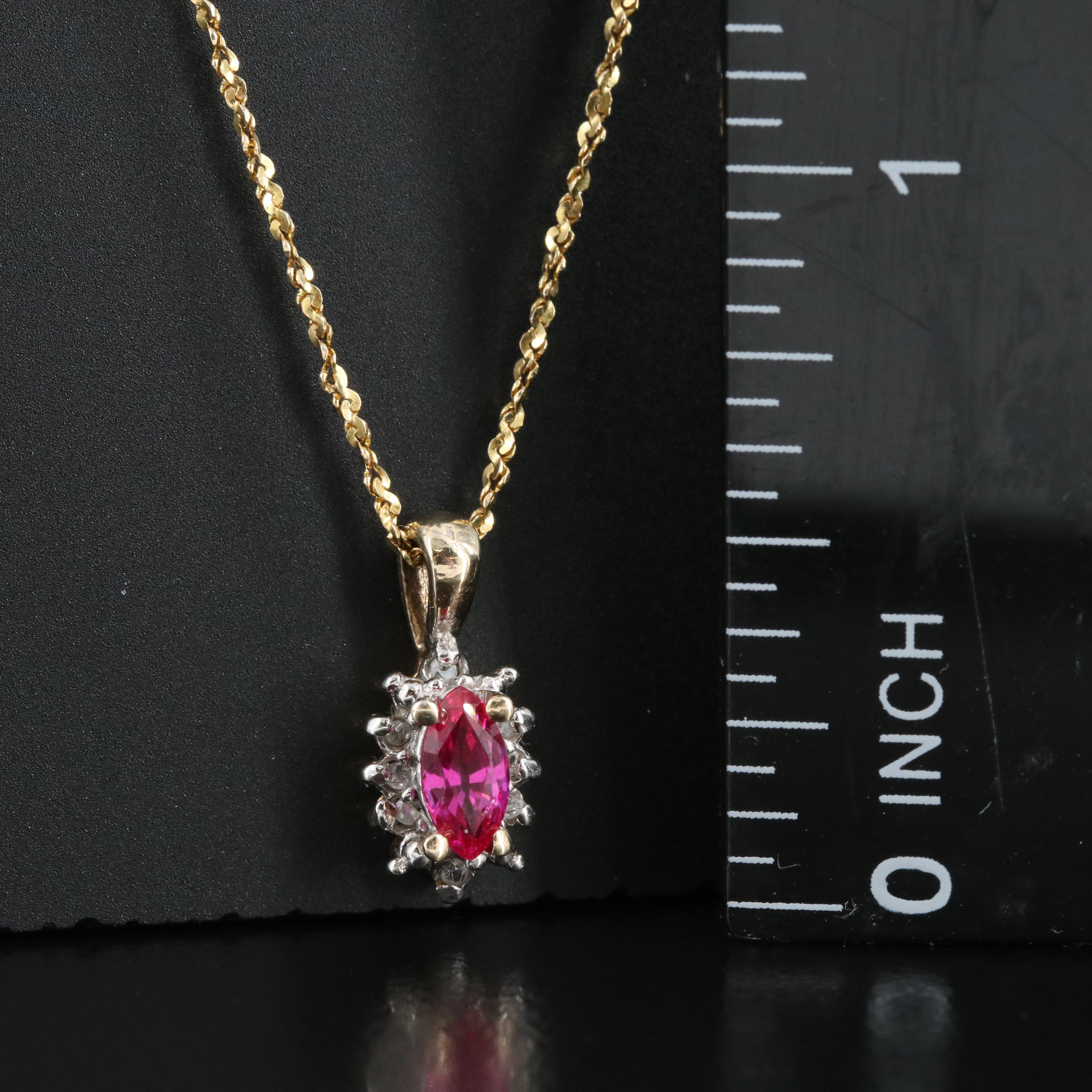 10K Ruby and Diamond Pendant on 14K Serpentine Chain