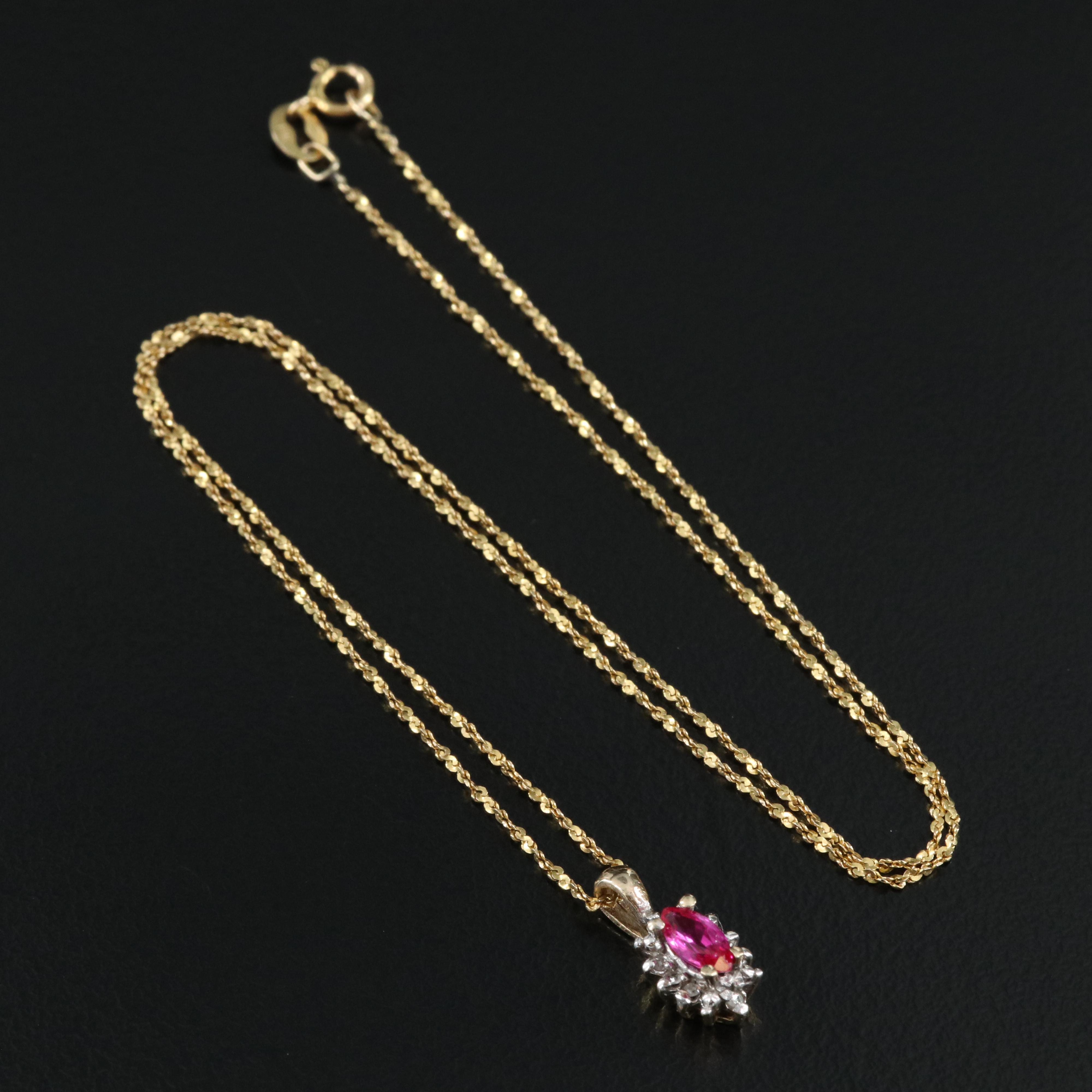 10K Ruby and Diamond Pendant on 14K Serpentine Chain