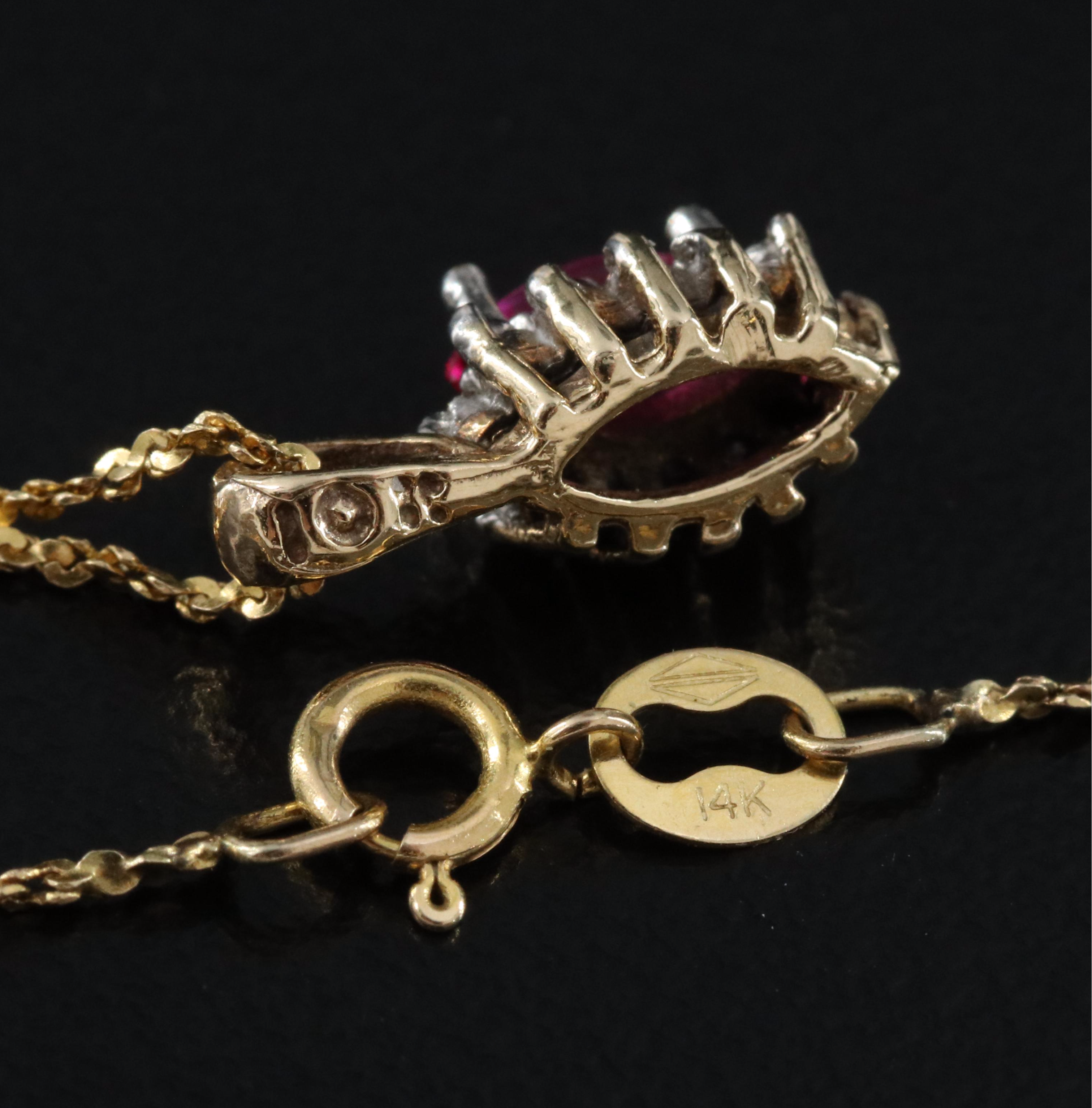 10K Ruby and Diamond Pendant on 14K Serpentine Chain